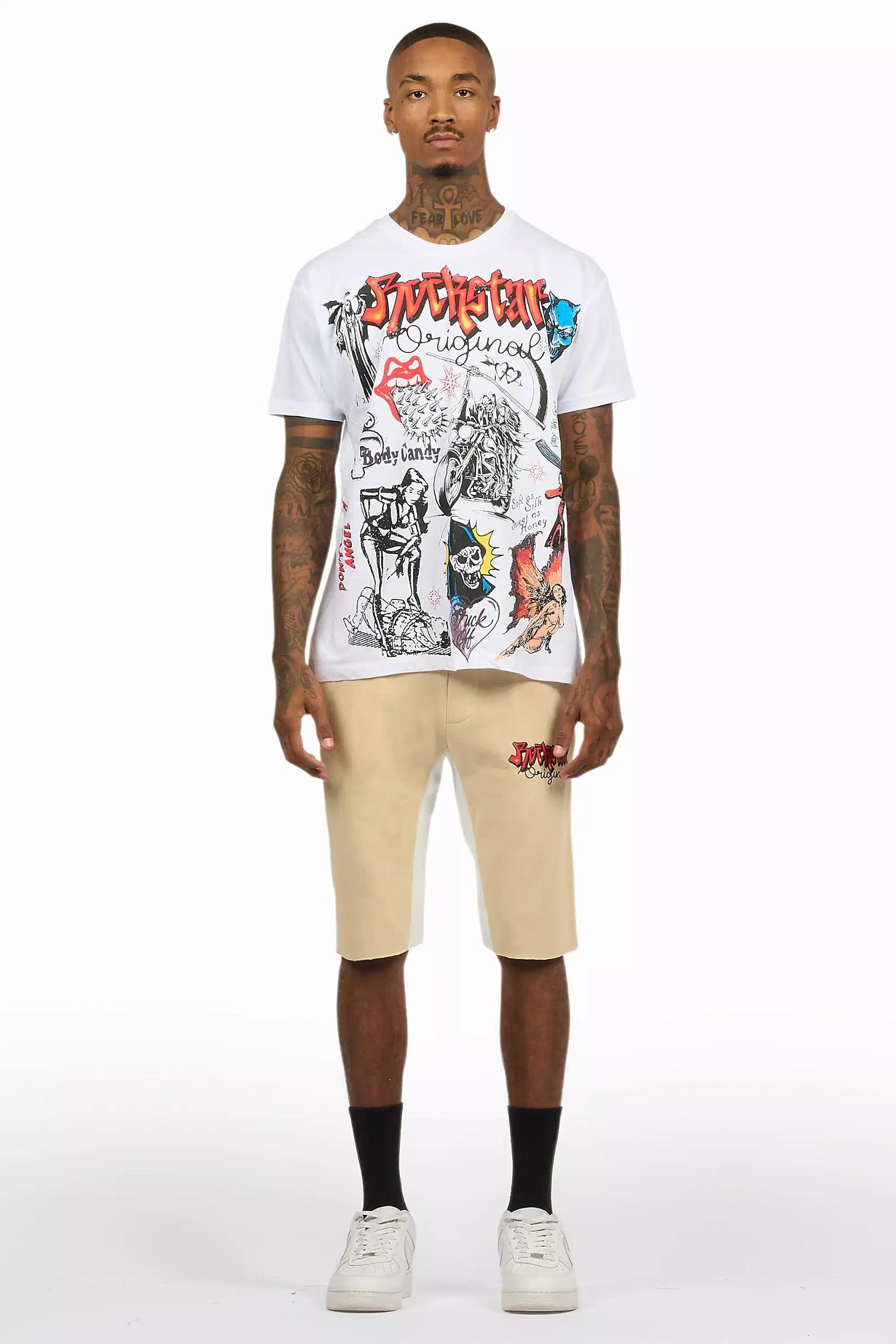 Shootah White/Beige T-Shirt Short Set Male Product Image