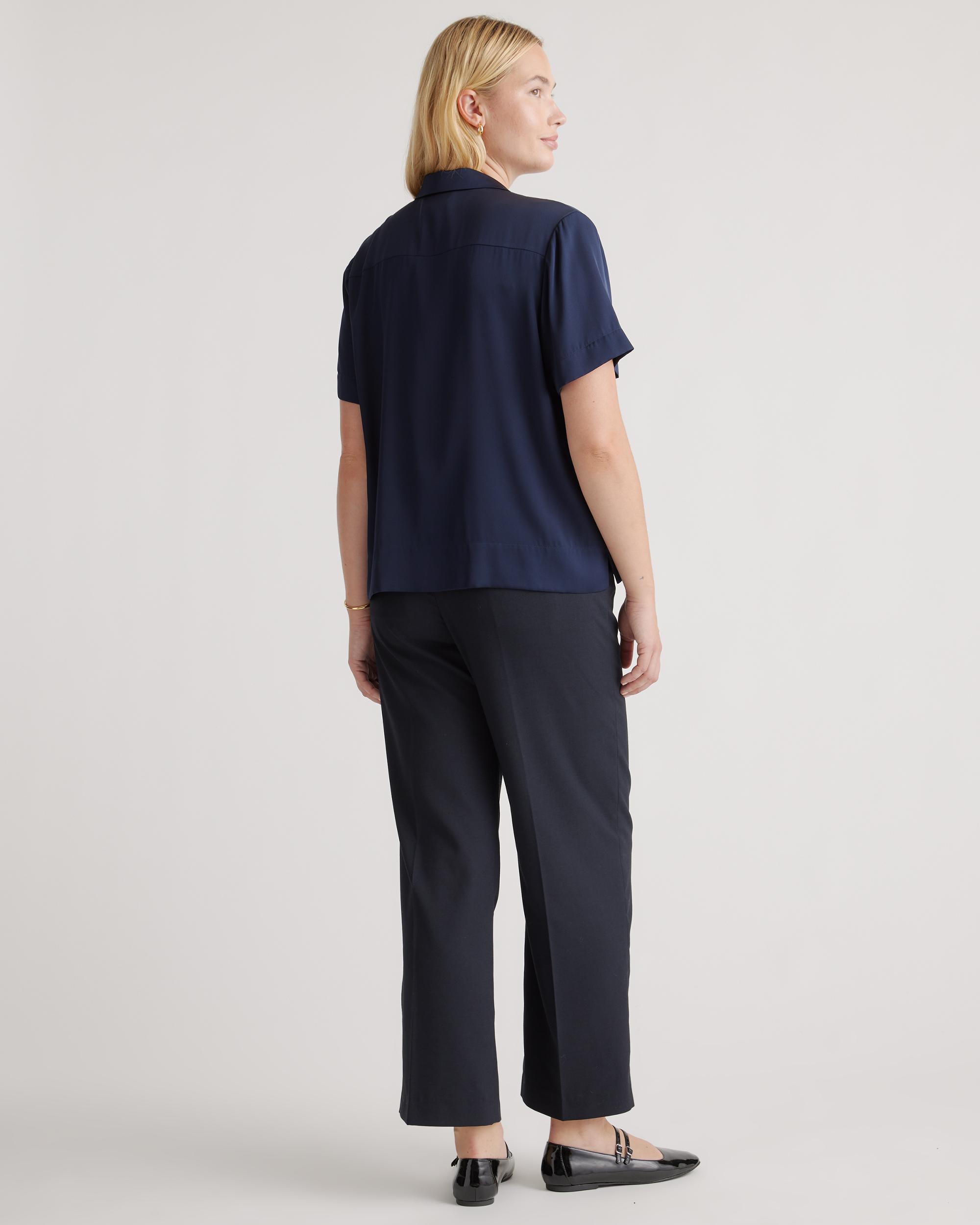 Quince | Women's Washable Stretch Silk Short Sleeve Notch Collar Blouse Mulberry Silk Product Image