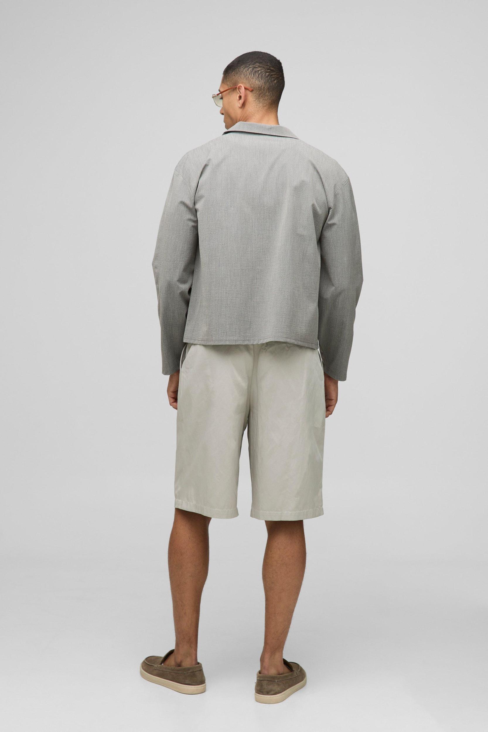 Oversized Boxy Revere Seersucker Stripe Long Sleeve Shirt | boohooMAN USA Product Image