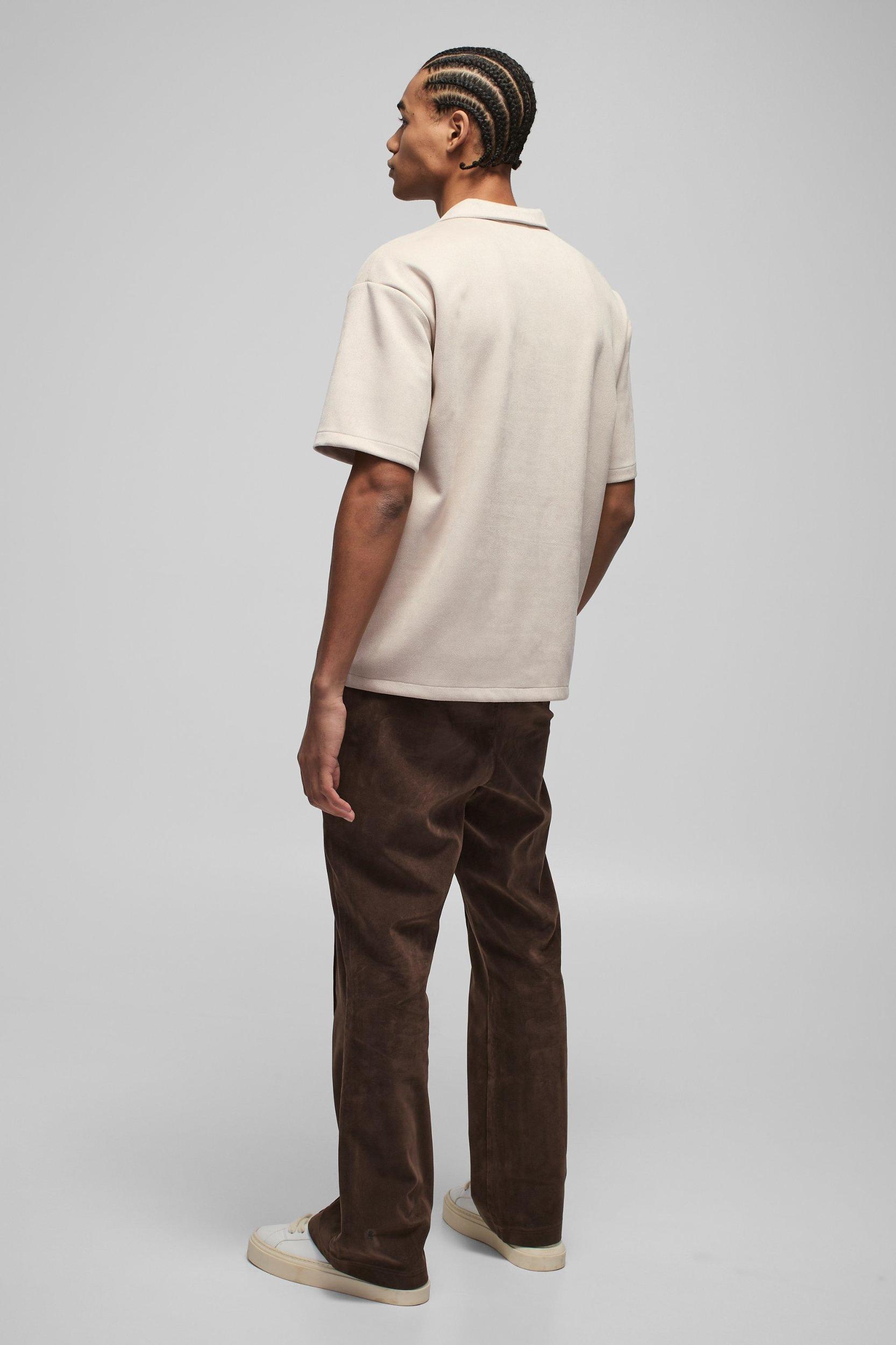 Oversized Faux Suede Revere Neck Shirt | boohooMAN USA Product Image