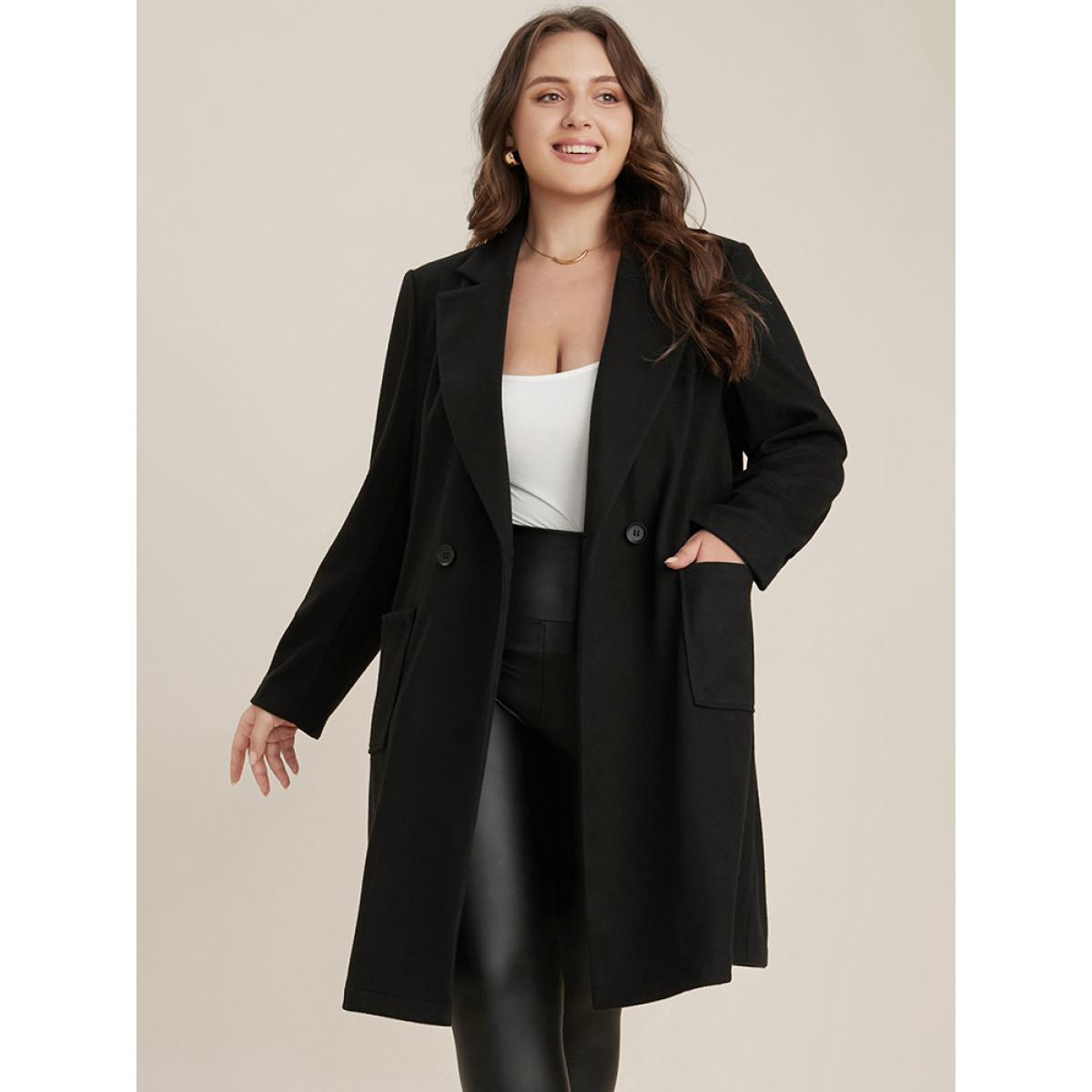 Plus Size Solid Pocket Double Breasted Suit Collar Coat Without Belt Women Black Casual Double-Breasted Ladies Dailywear Winter Coats BloomChic 12/L Product Image