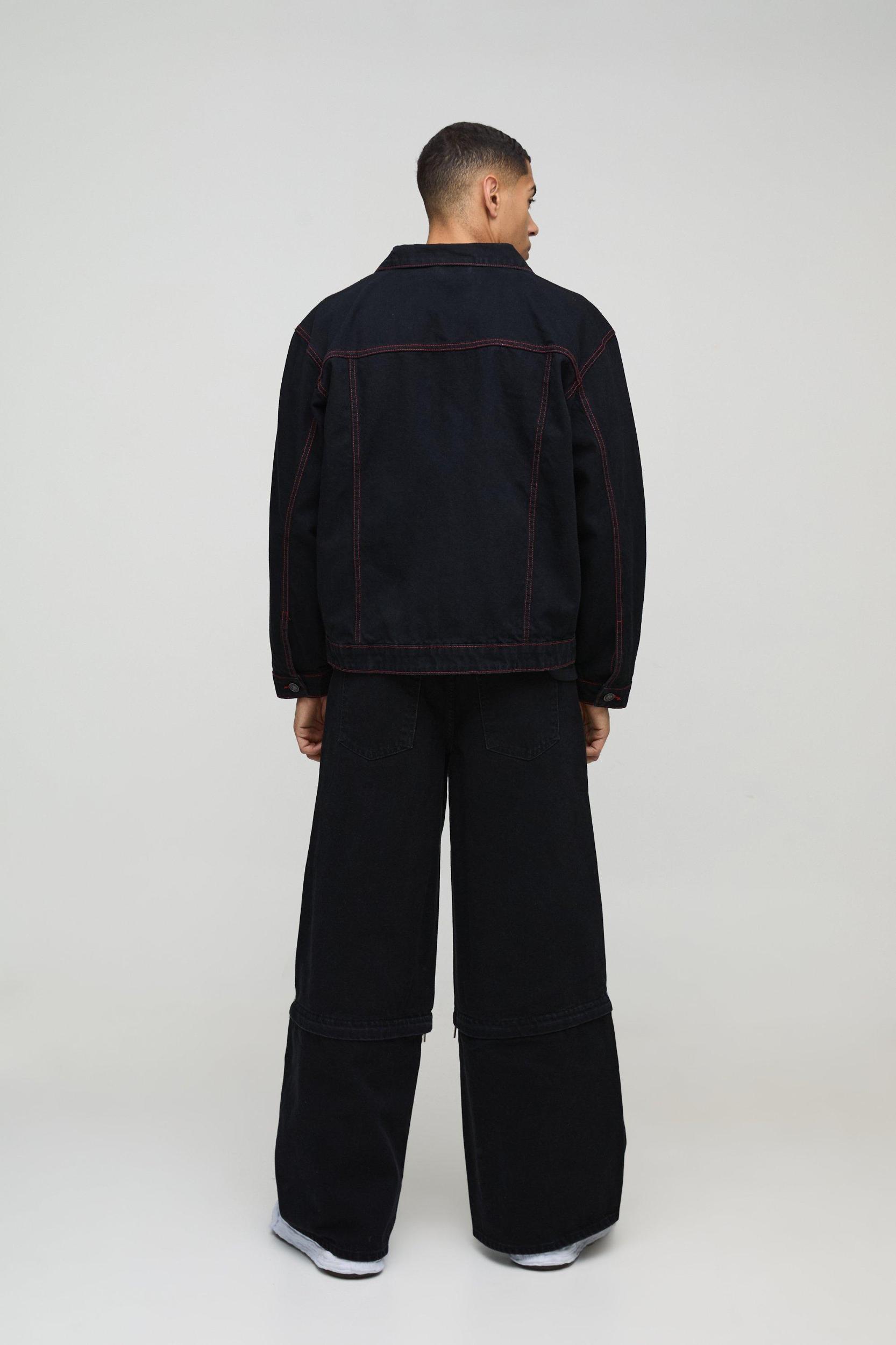 Extreme Baggy Rigid Zip Off Leg Cross Embroidery Denim Jeans | boohooMAN USA Product Image