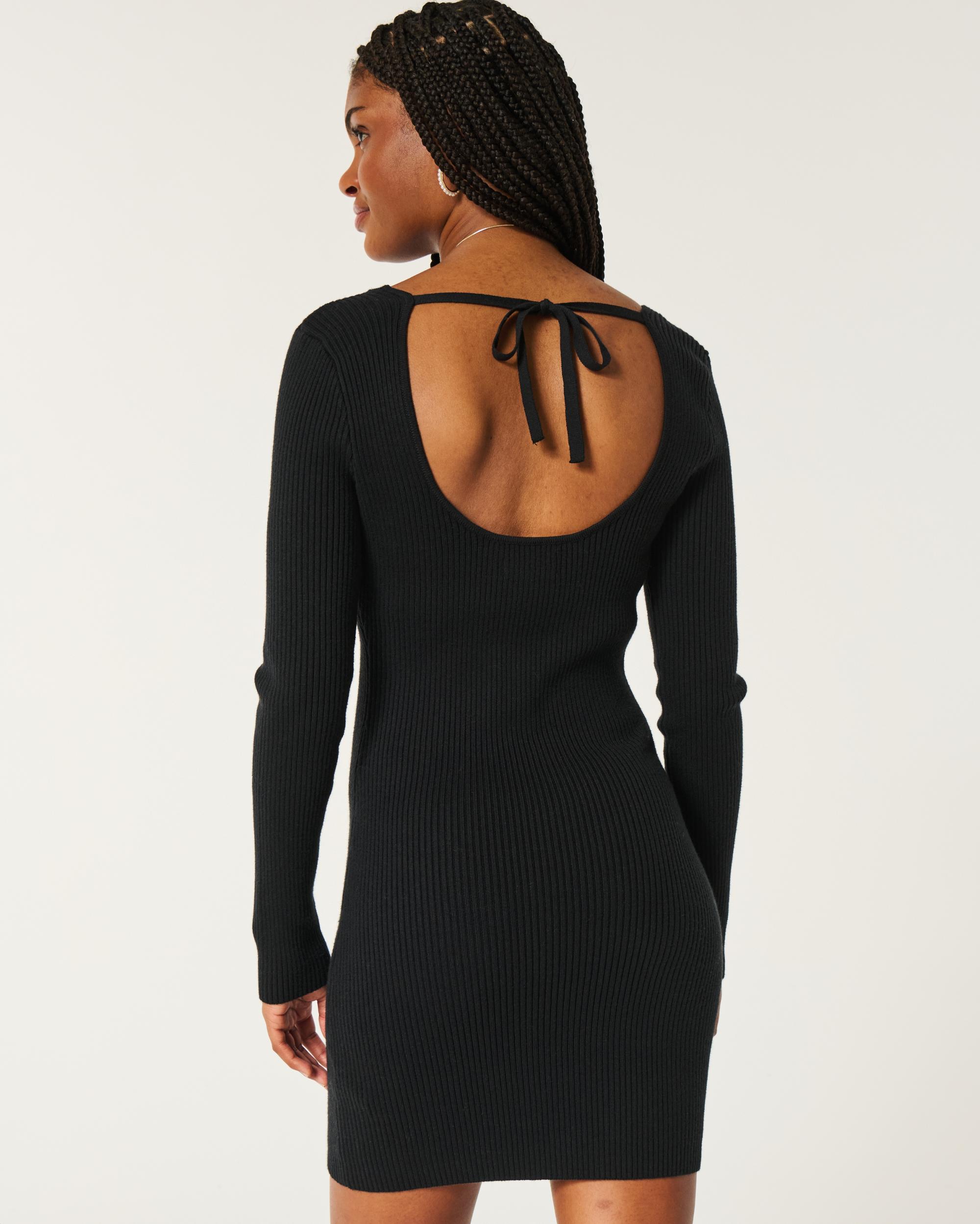 Long-Sleeve Cinch Bust Open-Back Sweater Dress Product Image