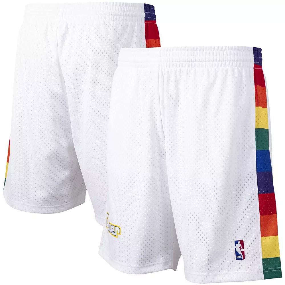 Men's Mitchell & Ness White Denver Nuggets Hardwood Classics Primary Logo Swingman Shorts,  Product Image