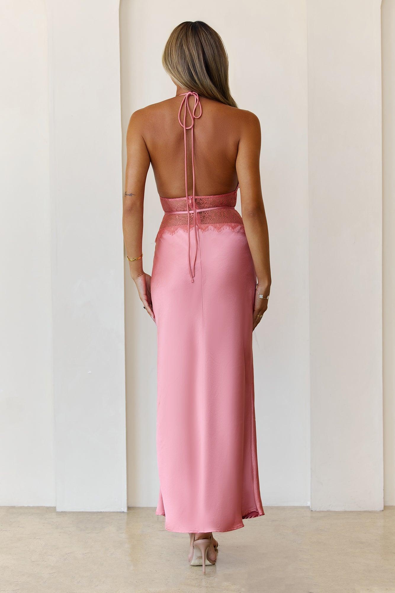 Ibiza Twilight Satin Lace Maxi Dress Rose Product Image