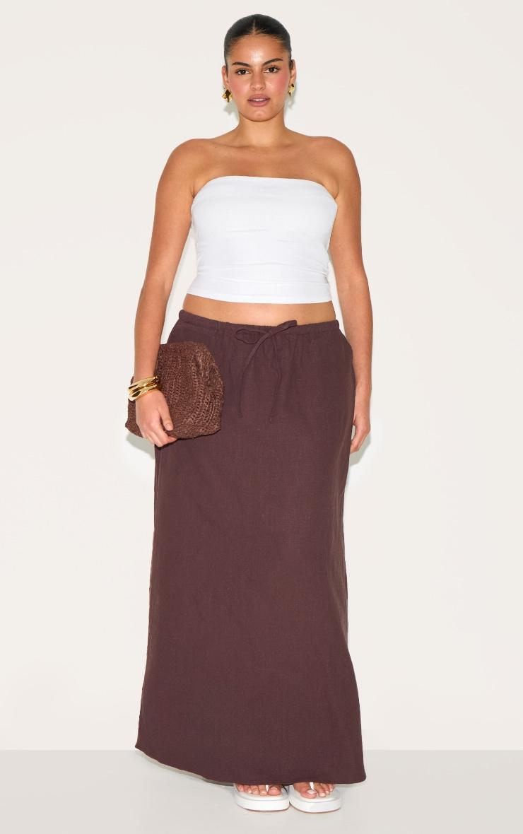 Plus Chocolate Premium Linen Drawstring Maxi Skirt Product Image