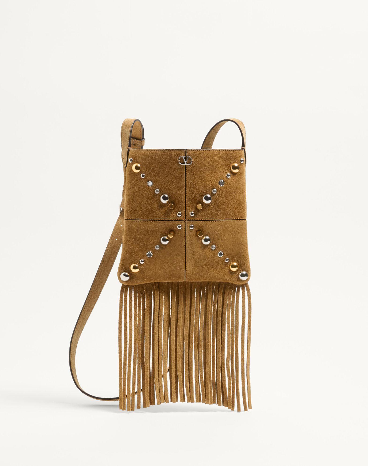 Valentino Garavani Nellcôte Small Shoulder Bag In Suede With Fringes Product Image