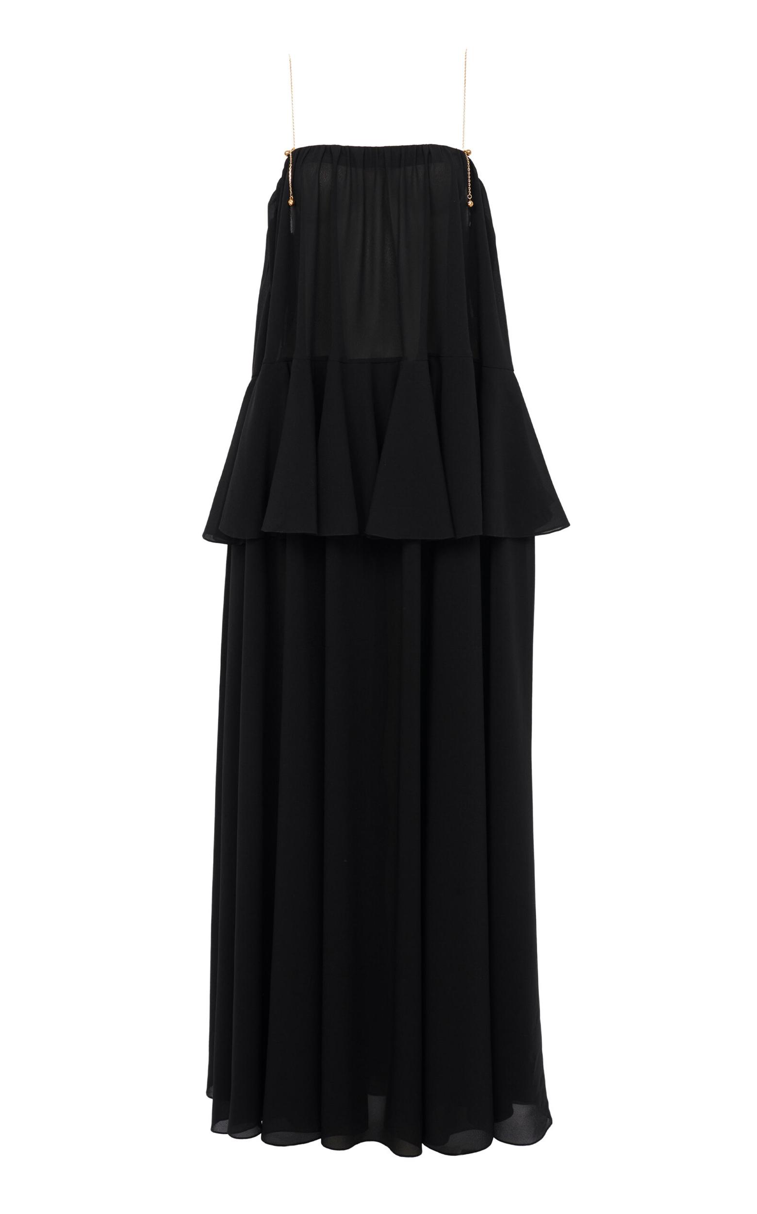 CHLOÉ Open-back Embellished Tiered Silk-georgette Maxi Dress In Black Product Image