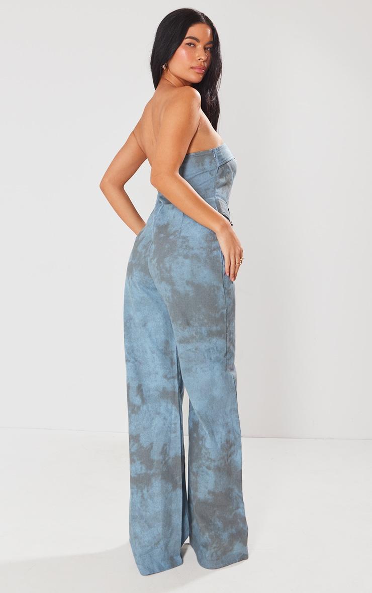 Blue Acid Wash Belted Bandeau Jumpsuit Product Image