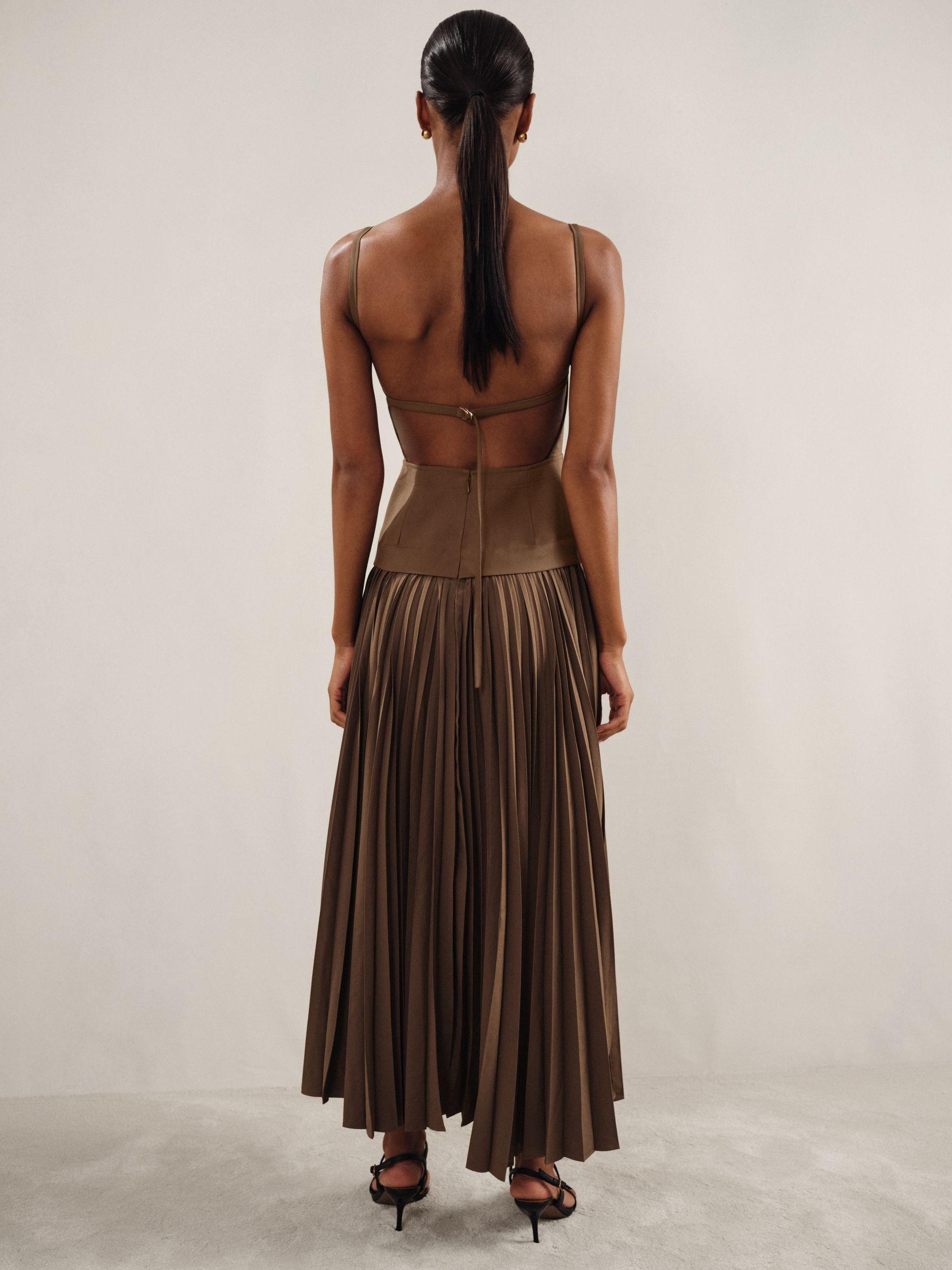 Acler Linen Blend Pleated Midi Brown Dress in Brown Product Image