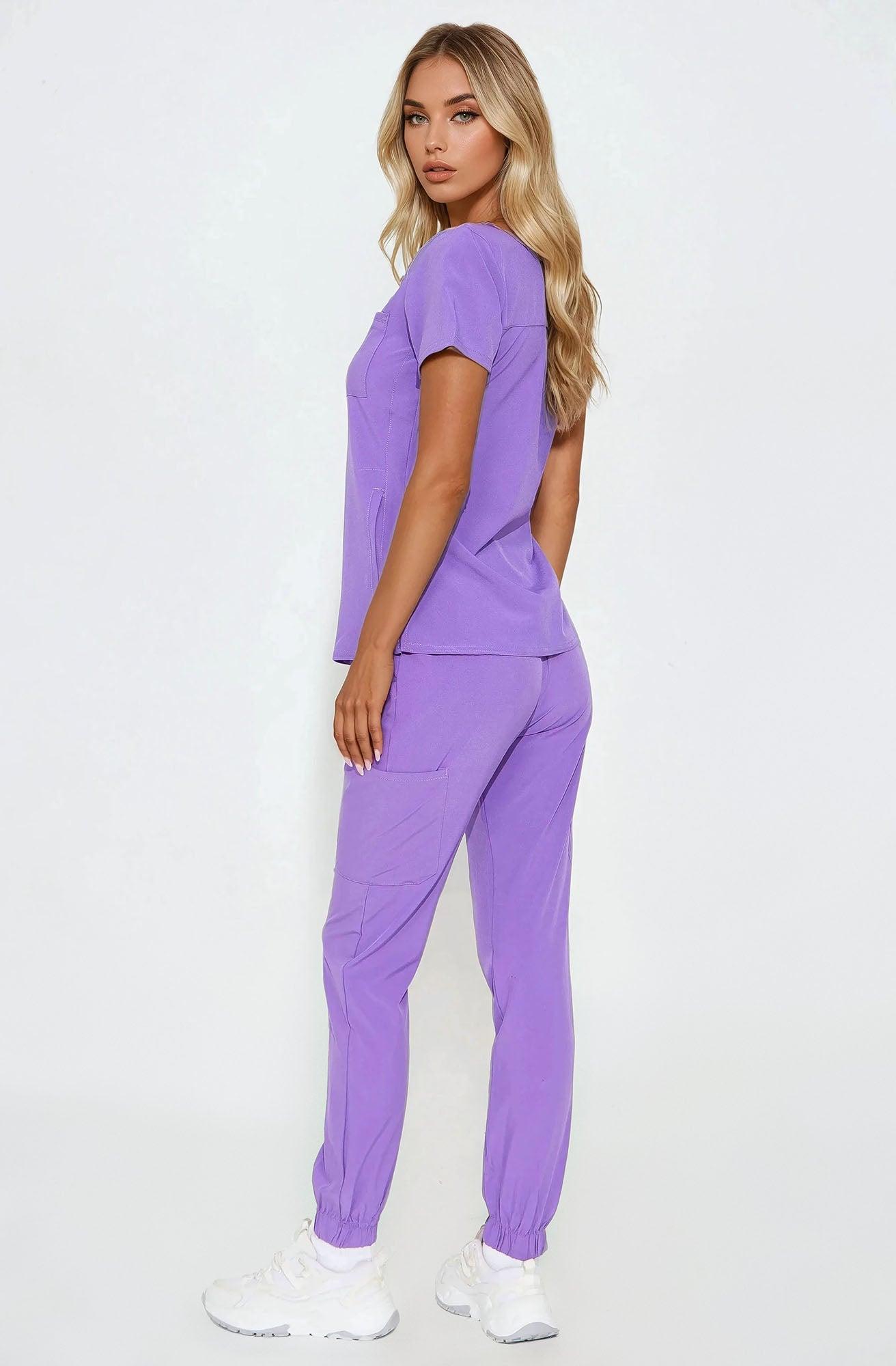 Daily Routine Stretch Uniform Scrub Jogger Set - Purple Product Image