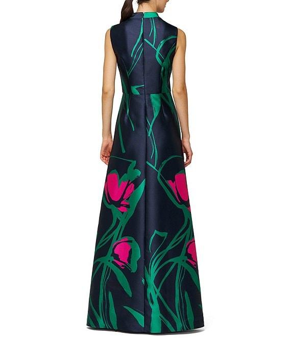 Kay Unger Sutton Large Abstract Floral Mikado V-Notch Collared Sleeveless Jumpsuit Product Image