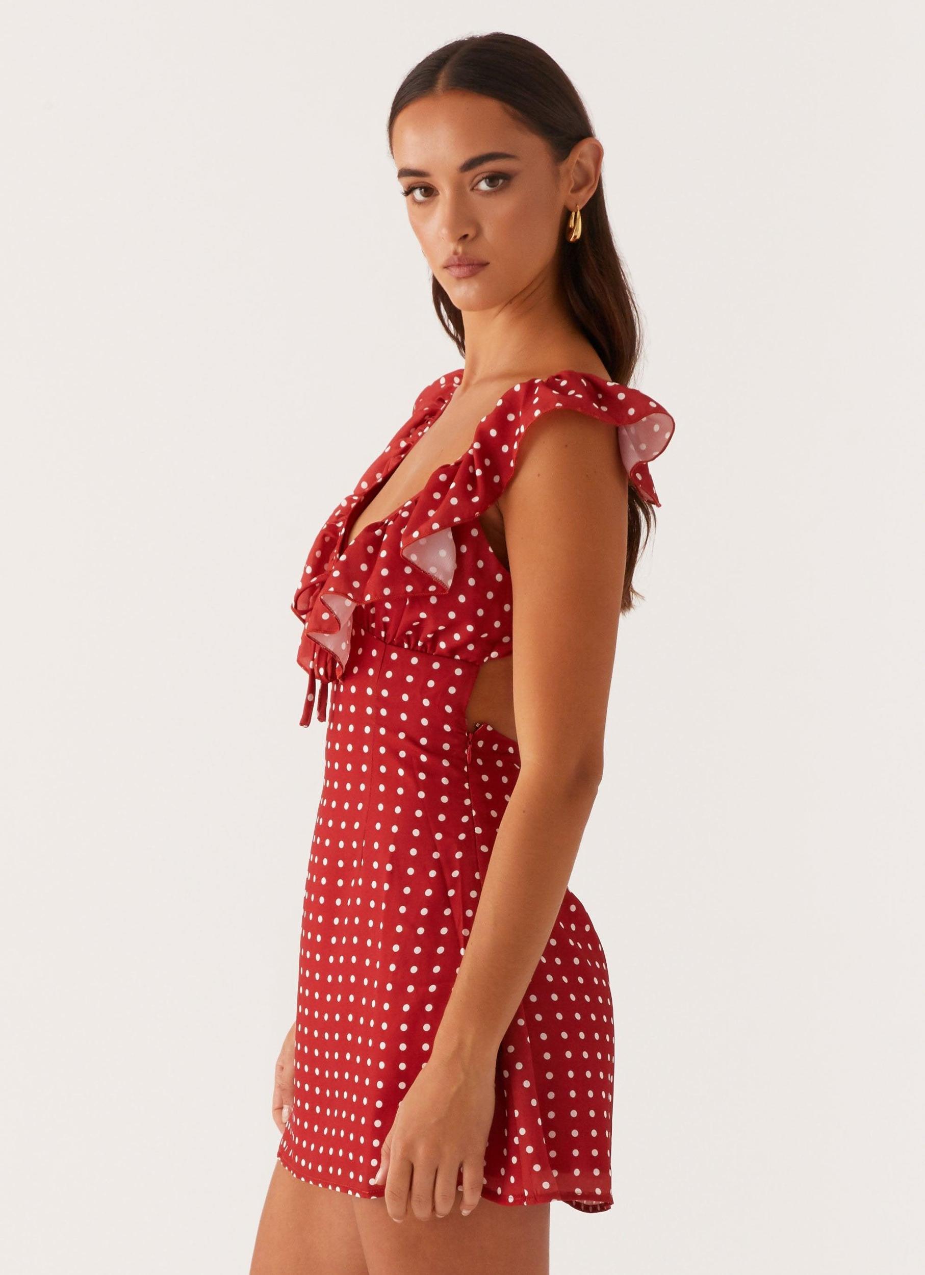 Adrina Ruffle Mini Dress - Red Polka Dot Product Image