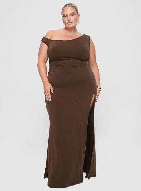 Rios One Shoulder Maxi Dress Brown Curve Product Image