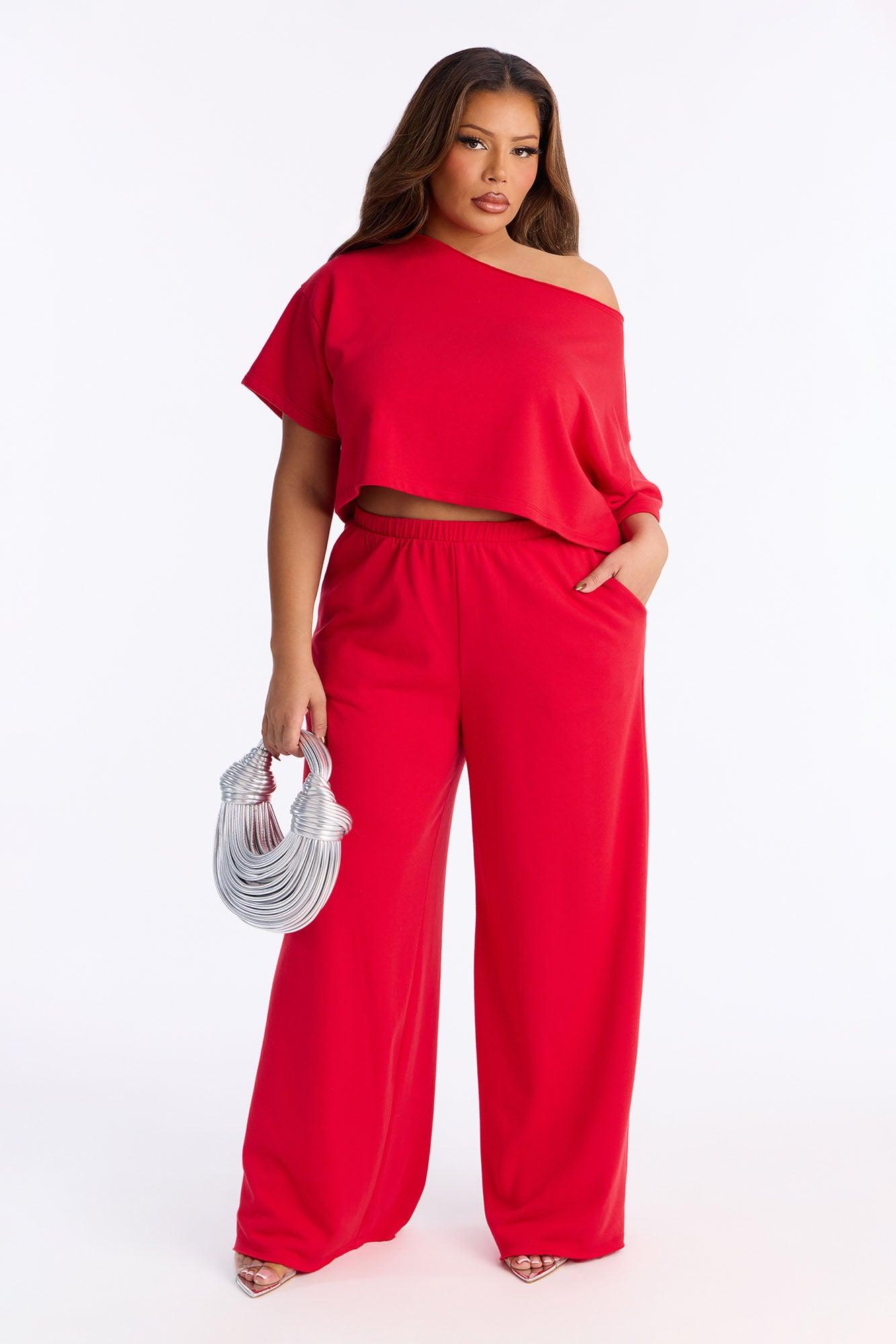 Chill Status Off Shoulder Pant Set - Red Female Product Image
