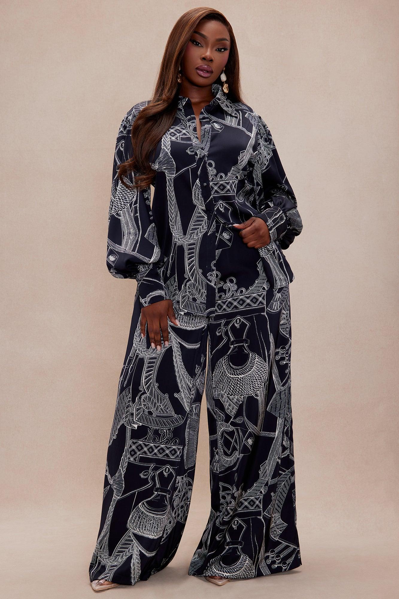 Anna Satin Pant Set - Navy/combo Product Image