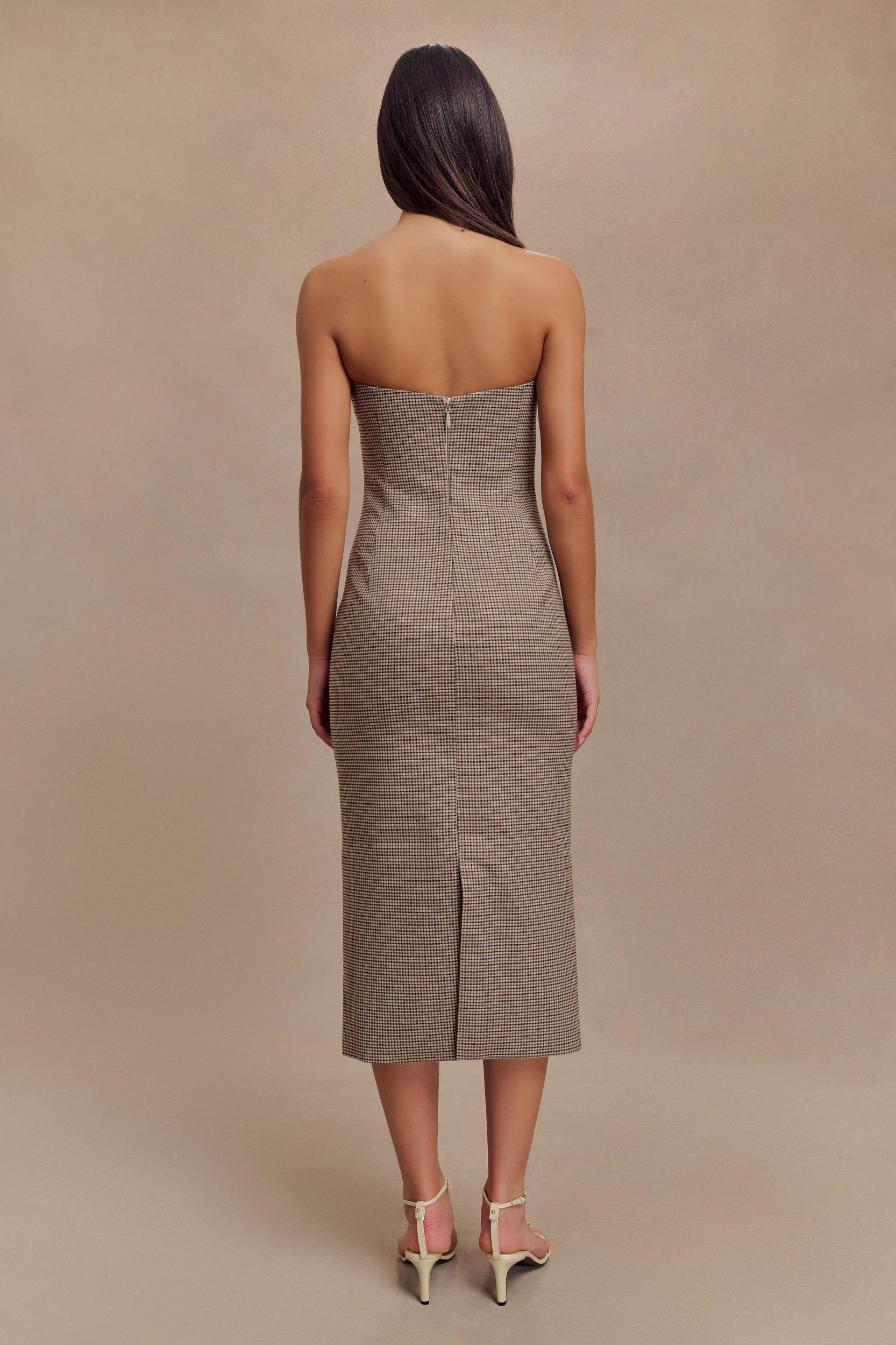 Christie Strapless Midi Dress - Tan Check Product Image