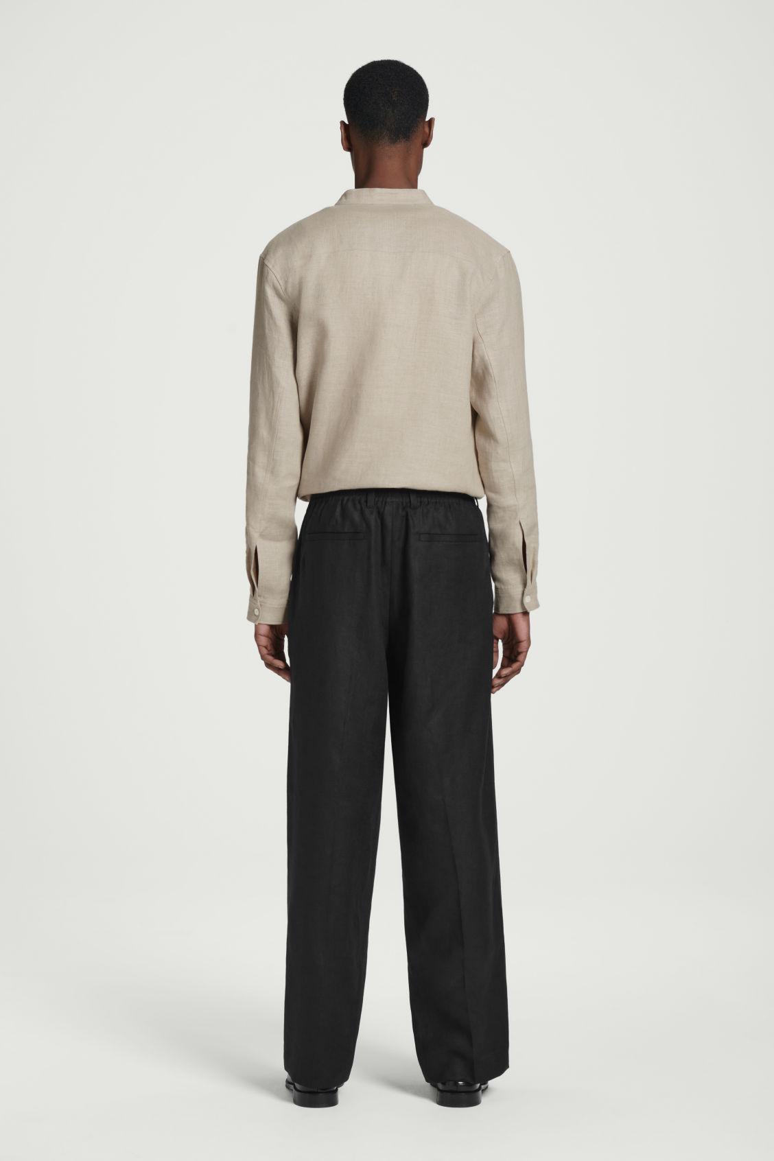 ELASTICATED LINEN STRAIGHT-LEG PANTS Product Image