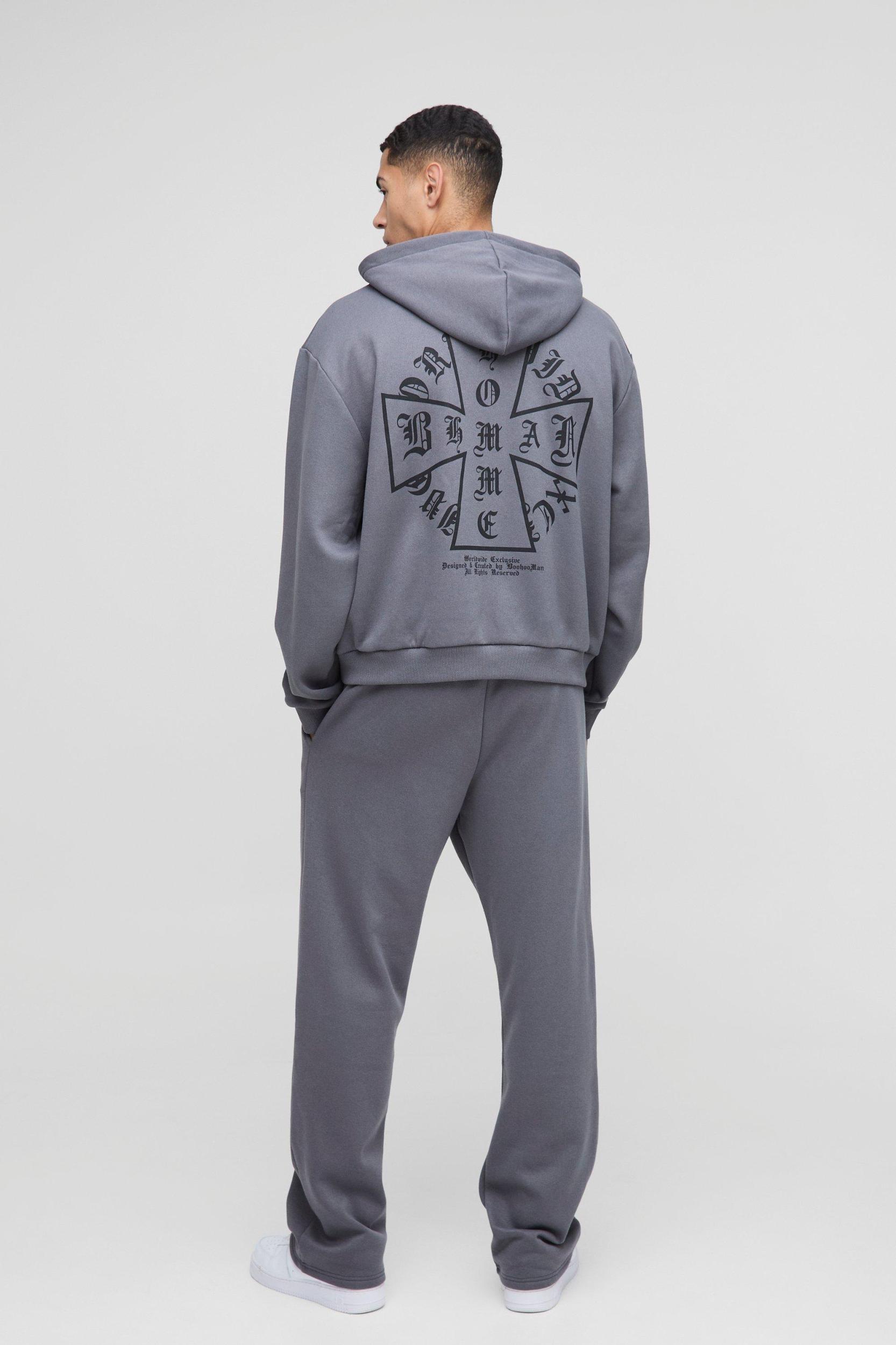 Oversized Boxy Homme Cross Zip Hooded Tracksuit | boohooMAN USA Product Image