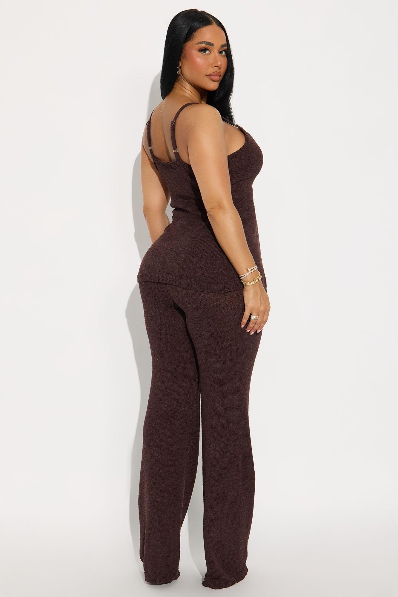 Bella Button Front Knit Pant Set - Chocolate Female Product Image