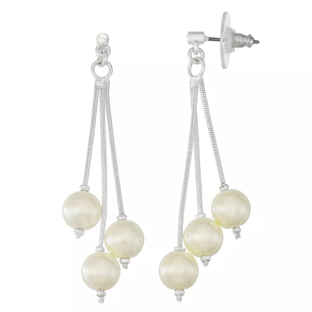 Napier Silver Tone Simulated Pearl Multi Strand Drop Earrings, Womens, White Product Image
