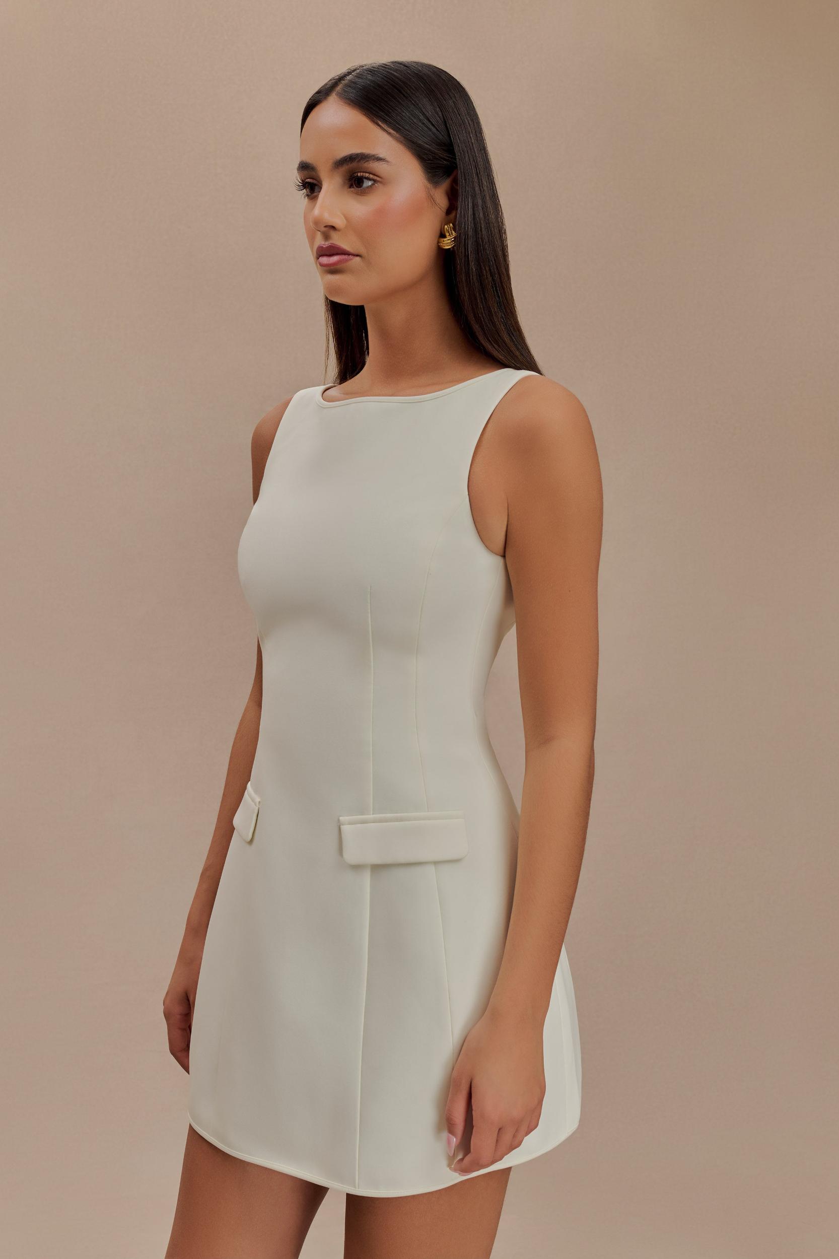 Evanna Sleeveless Suiting Mini Dress - Ivory Product Image