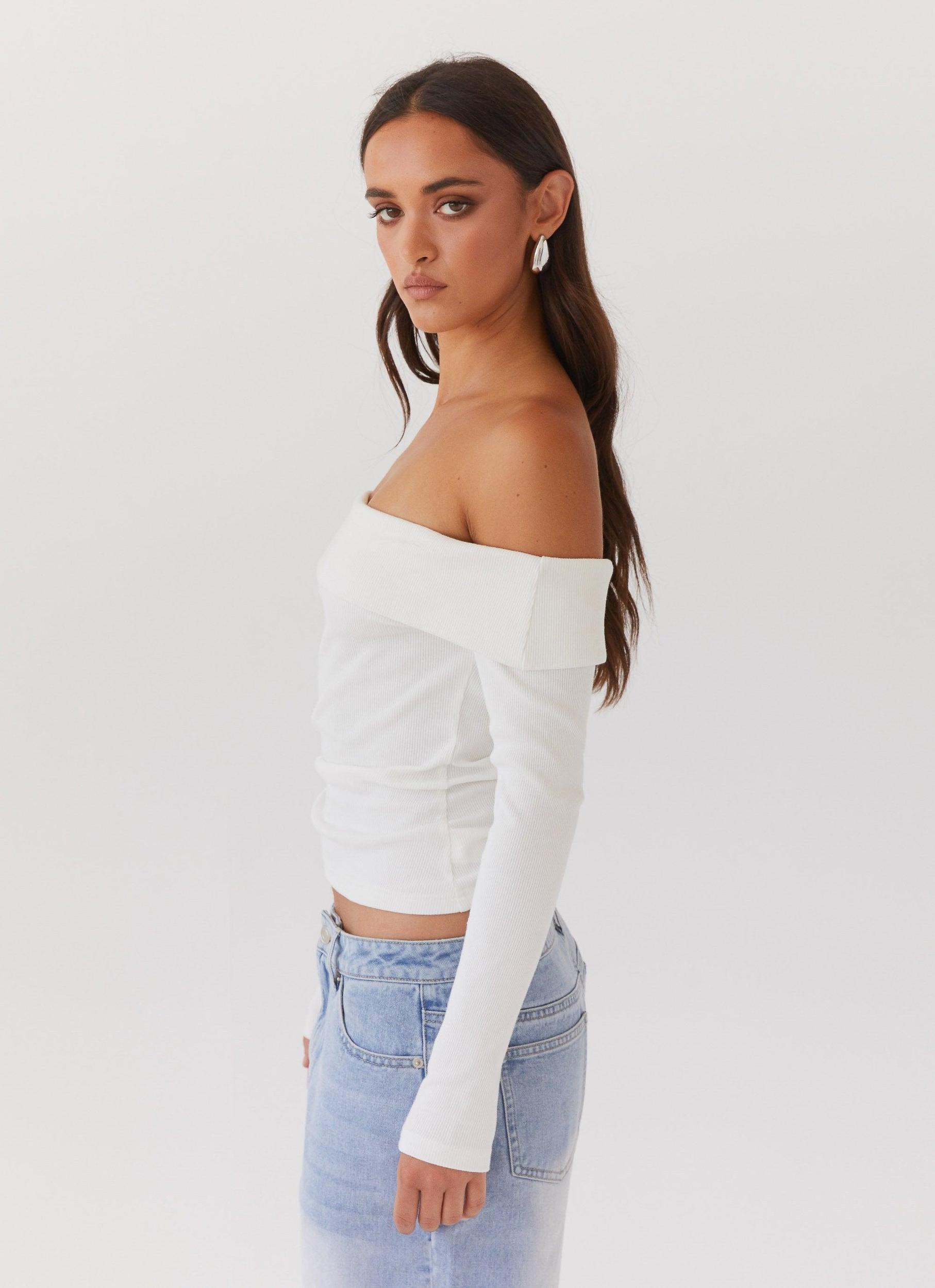 Hayley Long Sleeve Ribbed Top - White Product Image