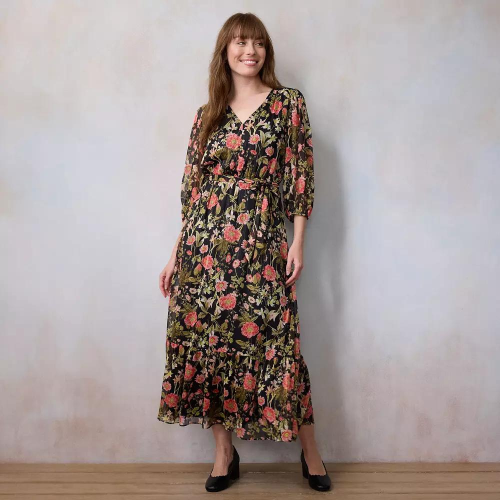 Women's LC Lauren Conrad Flowy Maxi Dress, Size: Medium, Black Bryn Botanical Product Image