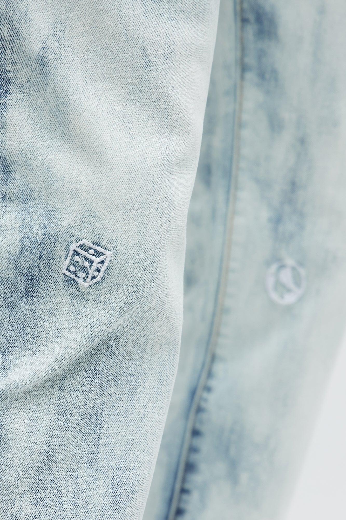 Skinny Fade Embroidered Bleached Jeans - Light Wash Male Product Image