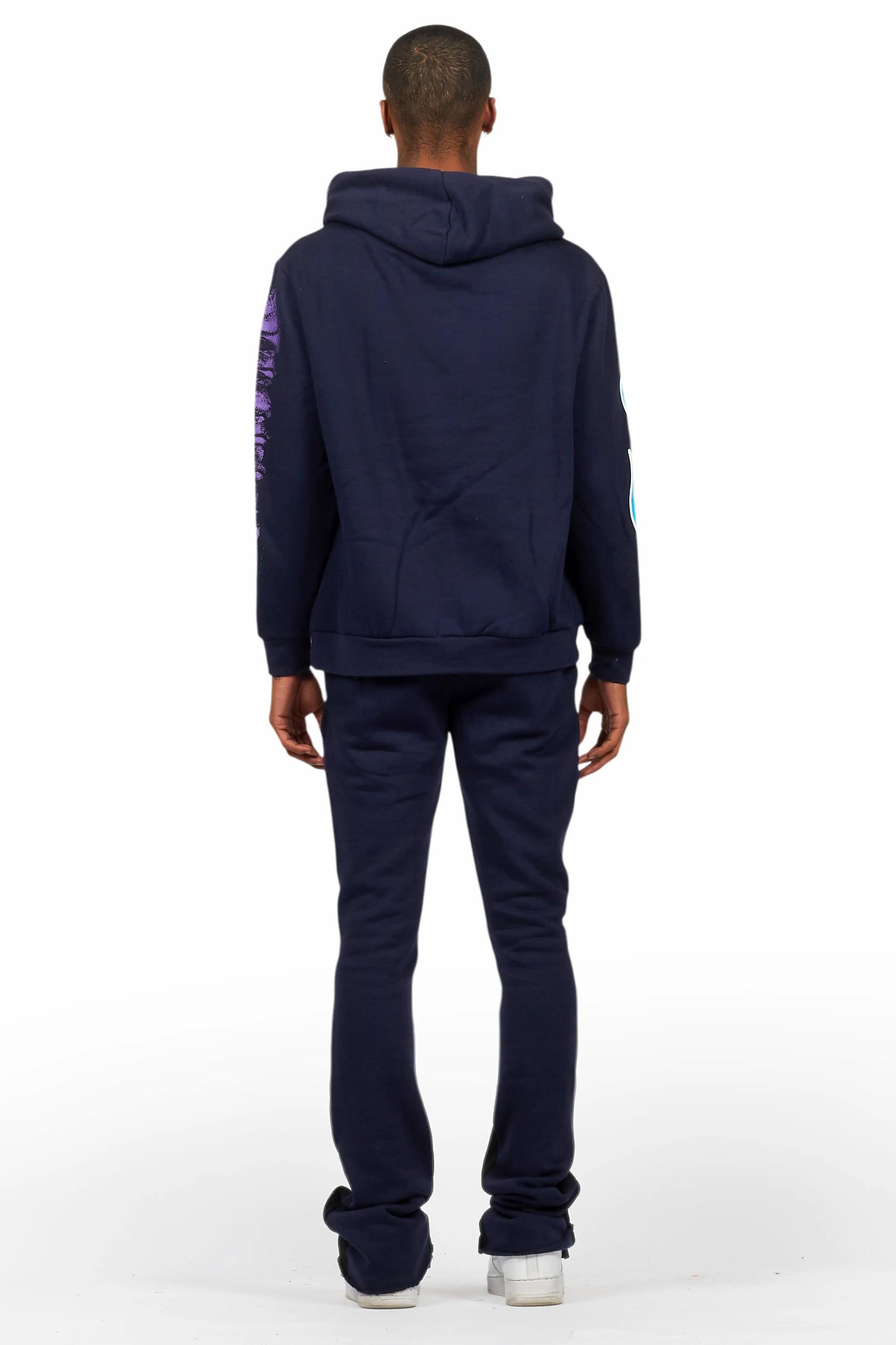 Beno Navy Stacked Flare Hoodie Track Set Male Product Image