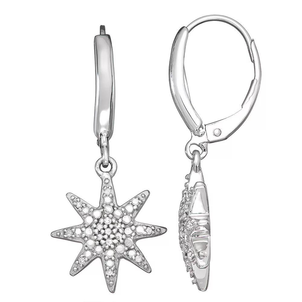 Jewelexcess Sterling Silver 1/10 Carat T.W. Diamond Star Leverback Earrings, Women's Product Image