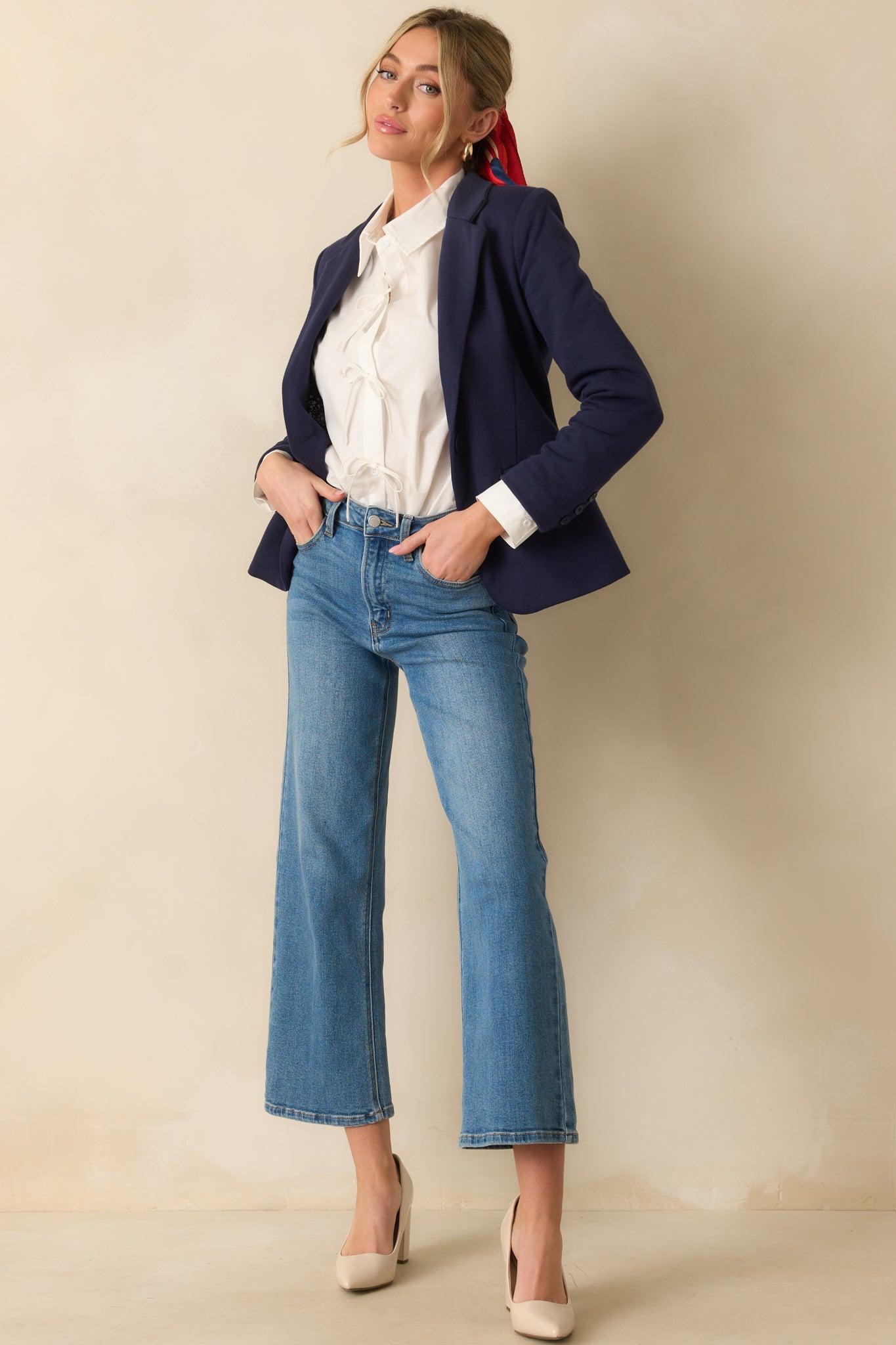 The World Is Yours Navy Blue Ponte Blazer L / Navy Product Image
