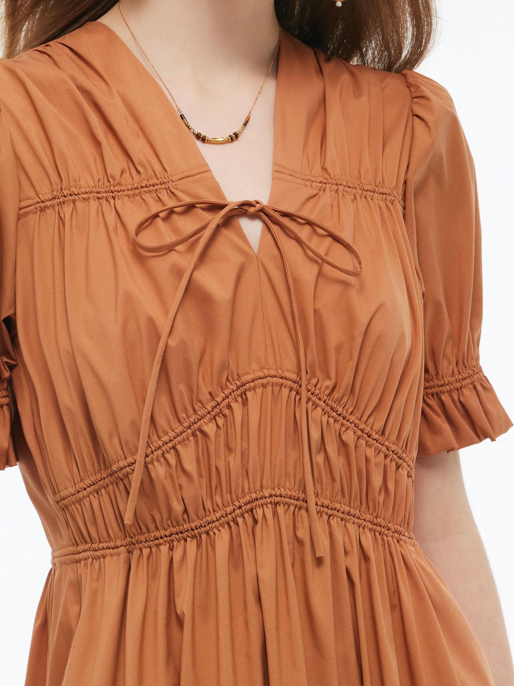 Drawstring Tie Front Women Tiered Maxi Dress Product Image