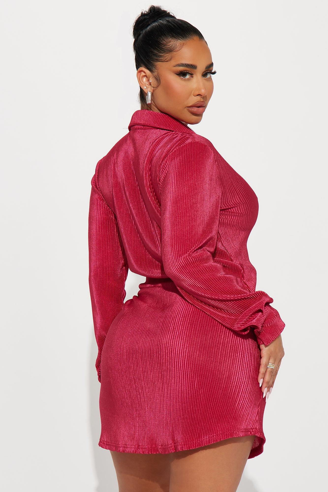 Lisa Plisse Shirt Dress - Red Product Image
