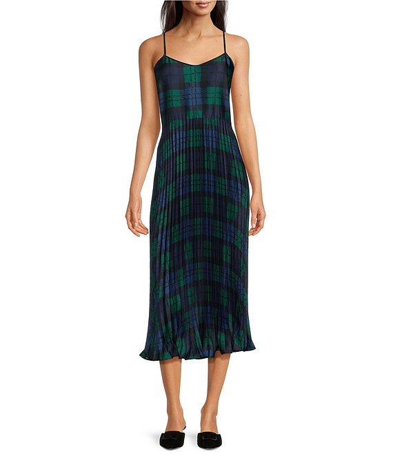 Sail To Sable x Style Charade 2-Piece Combo Crew Neck Long Sleeve Sweater With Blackwatch Plaid Pleated Slip Dress Product Image