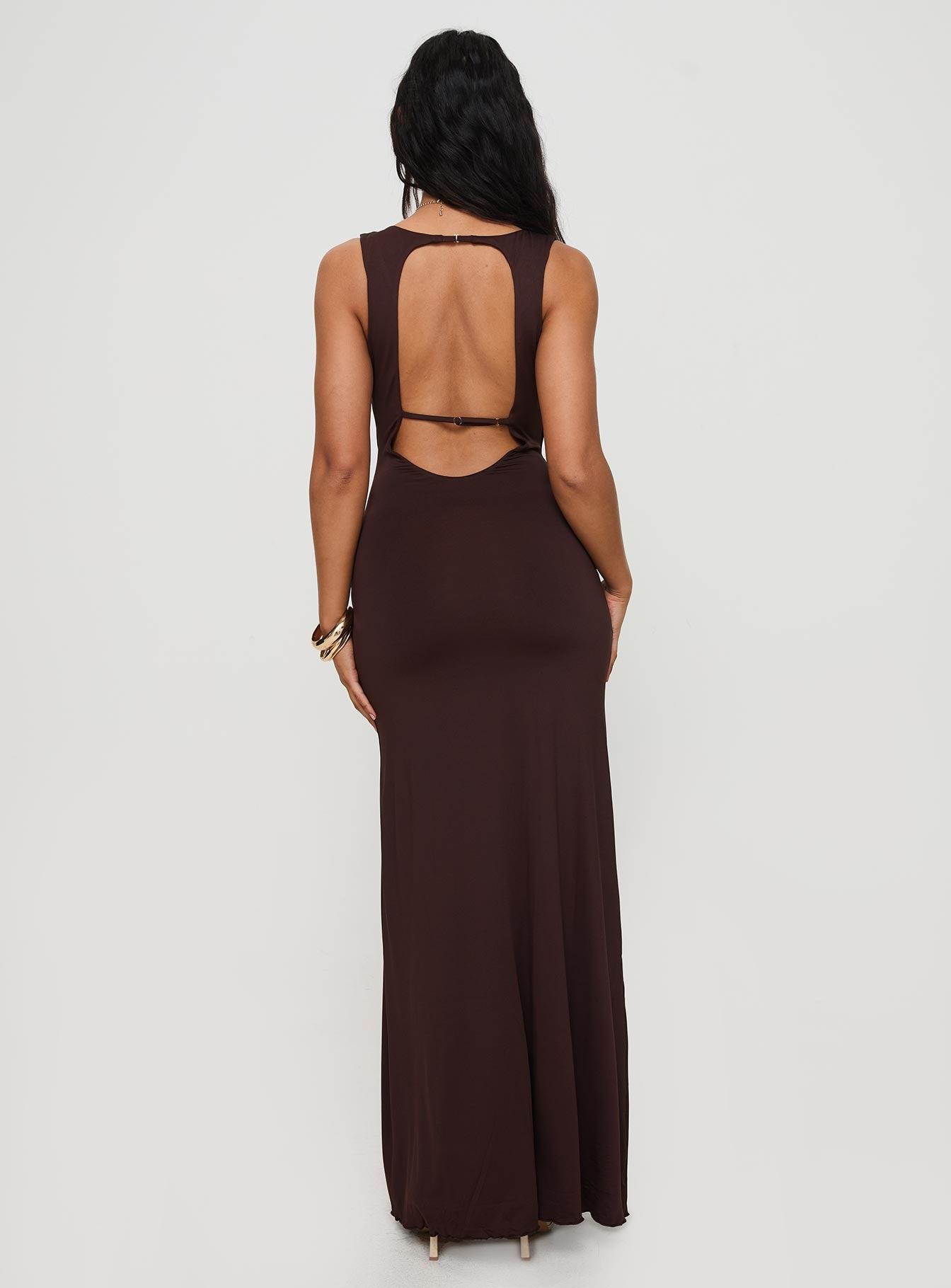 Frederica Plunge Maxi Dress Chocolate Product Image