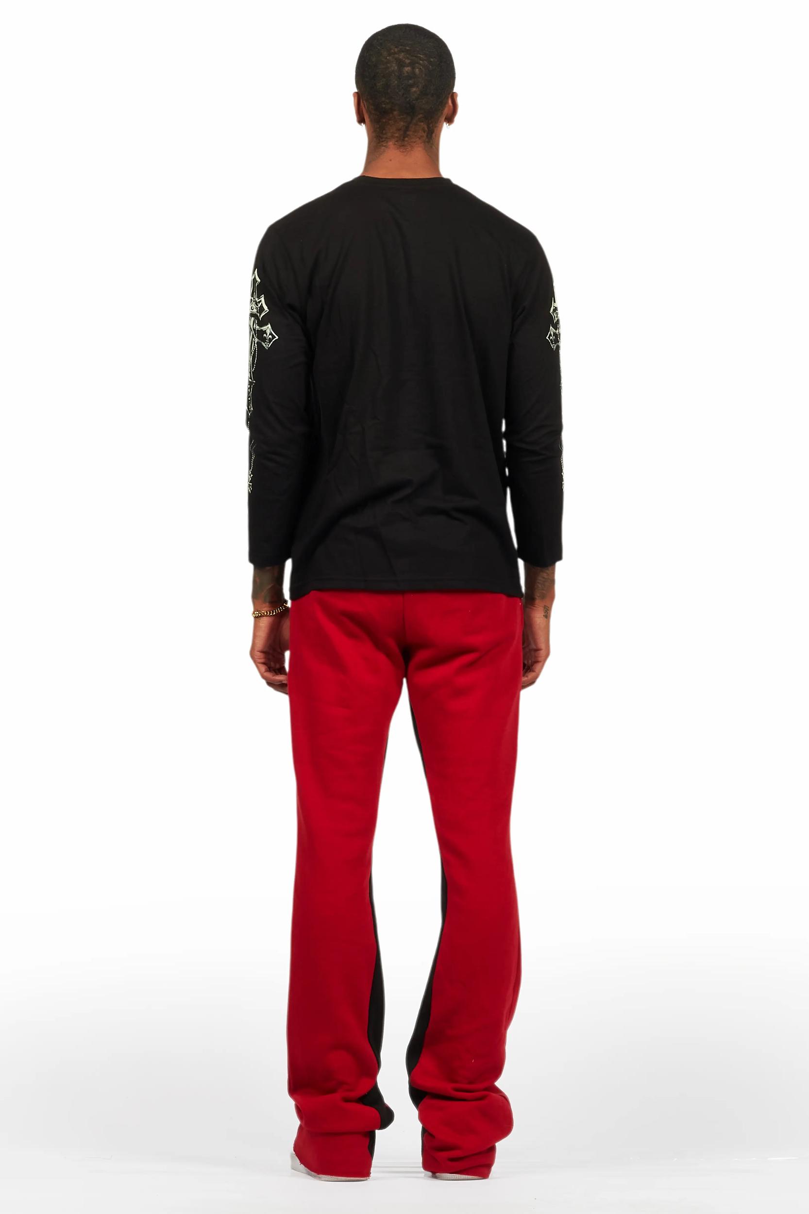 Danby Black/Burgundy Long Sleeve T-Shirt/Baggy Pant Set Male Product Image