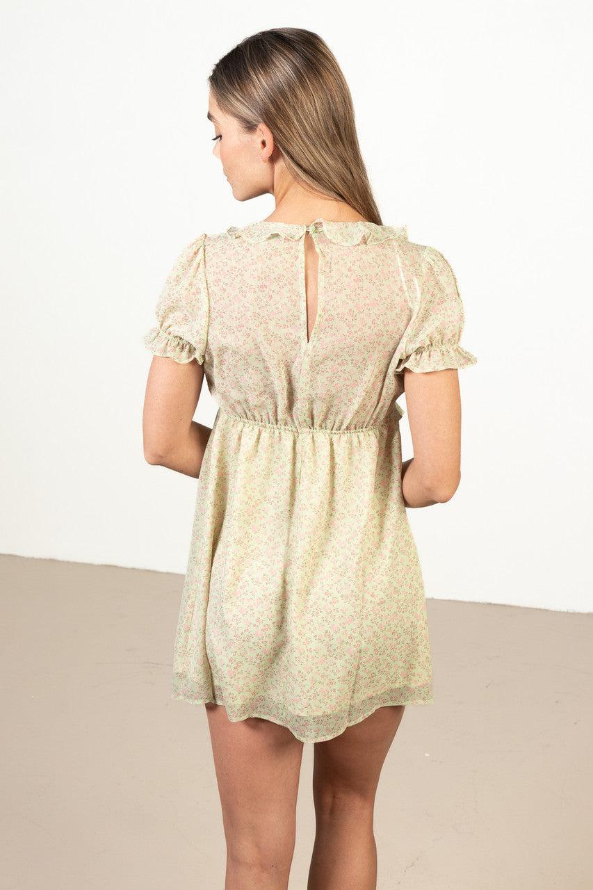 Sage Green Ruffle Floral Mini Dress Product Image
