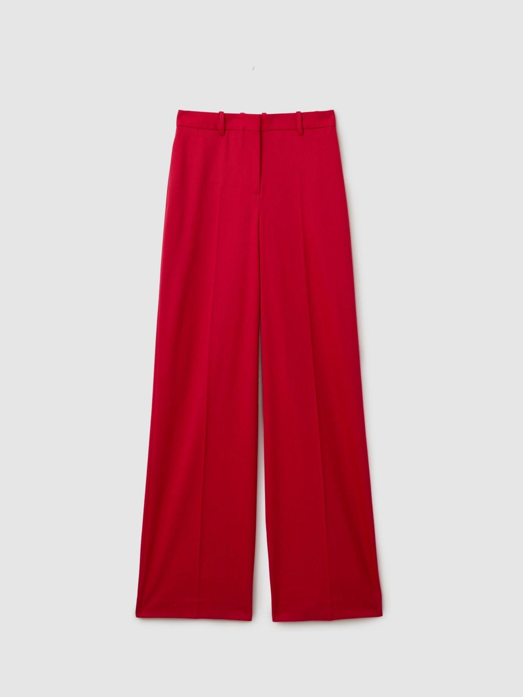 Wool Blend Wide Leg Tux Trousers in Red Product Image