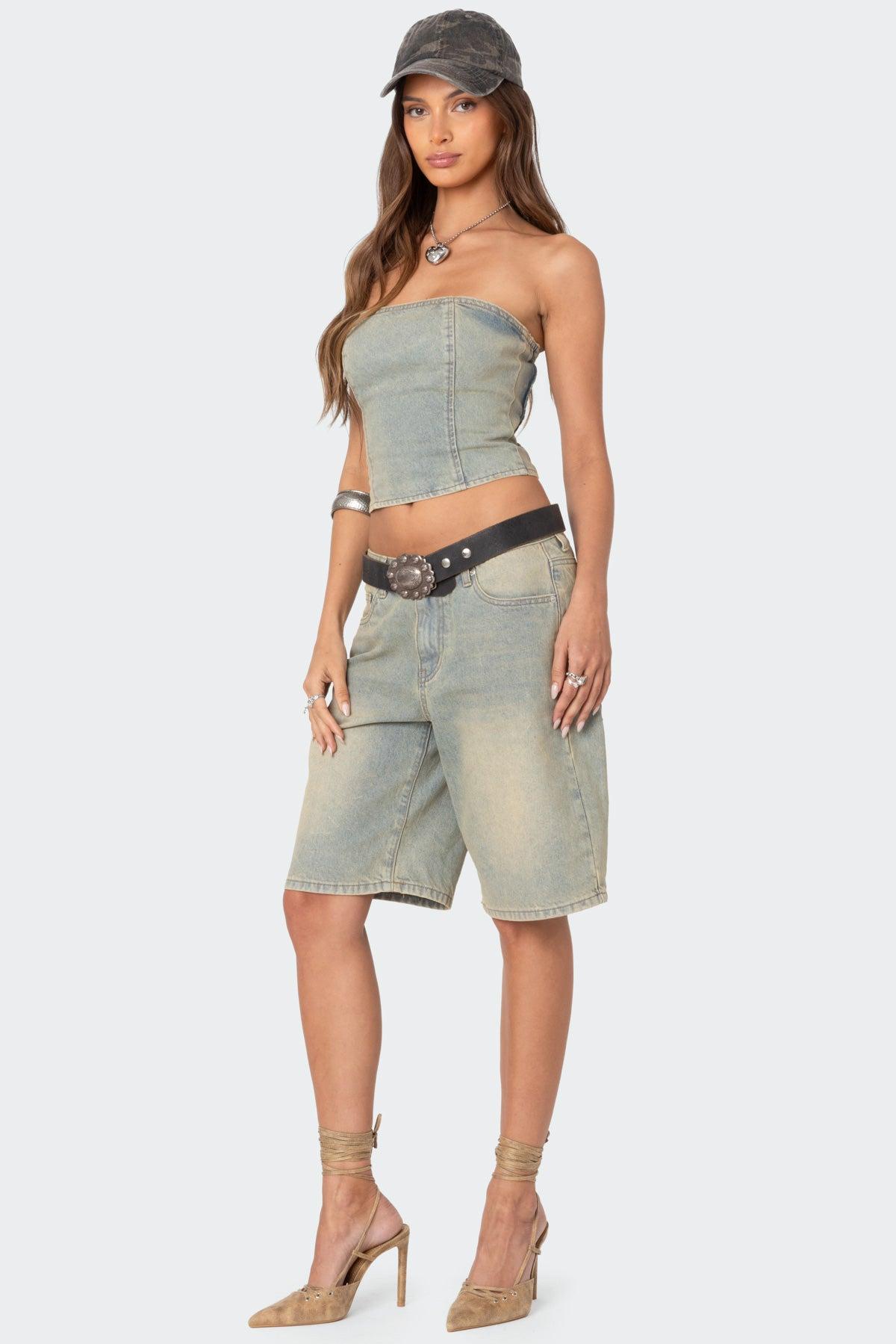 Shira Washed Denim Bermuda Shorts Product Image