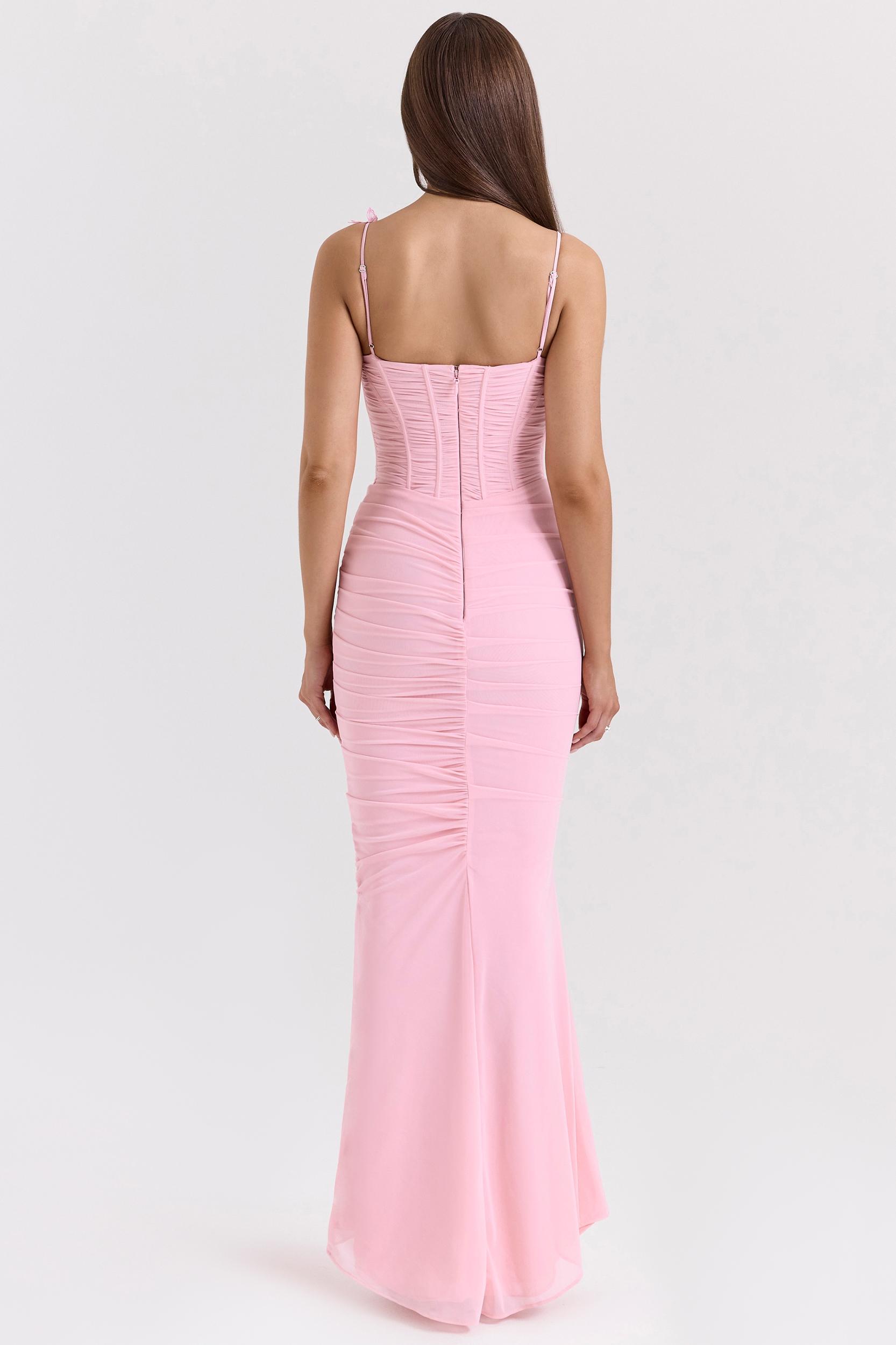 Romola  pink stretch mesh butterfly maxi dress Product Image