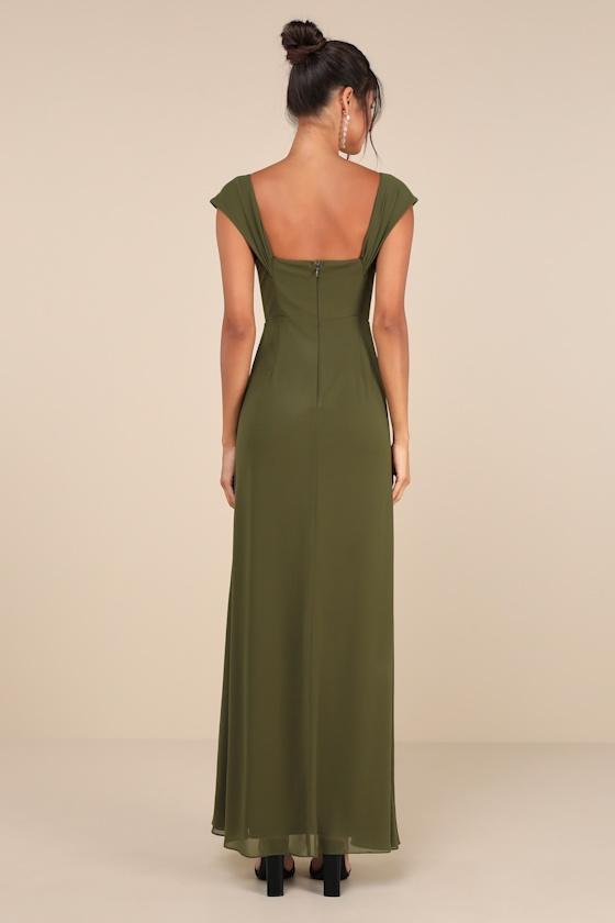 Magical Magnetism Olive Green Off-the-Shoulder Maxi Dress Product Image