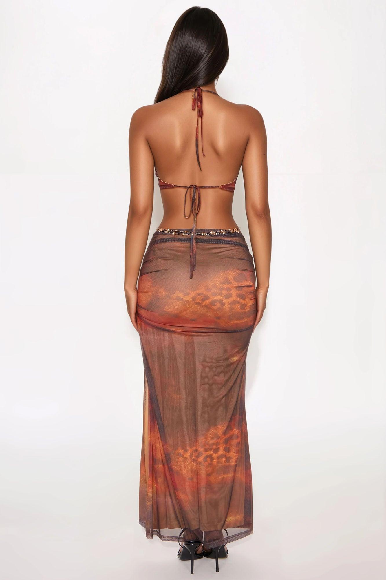 Christina Mesh Abstract Maxi Dress - Rust/combo Product Image
