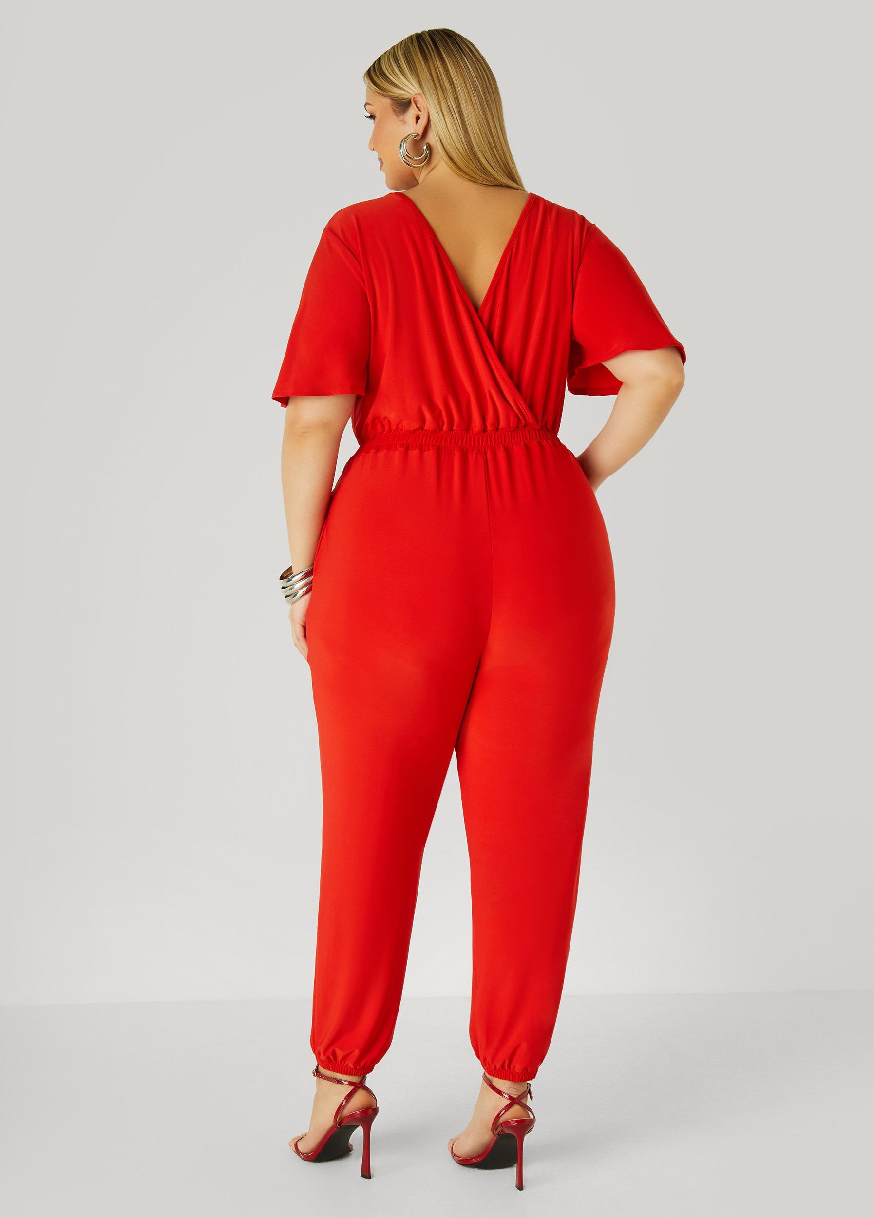 Faux Wrap Stretch Knit Jumpsuit Product Image