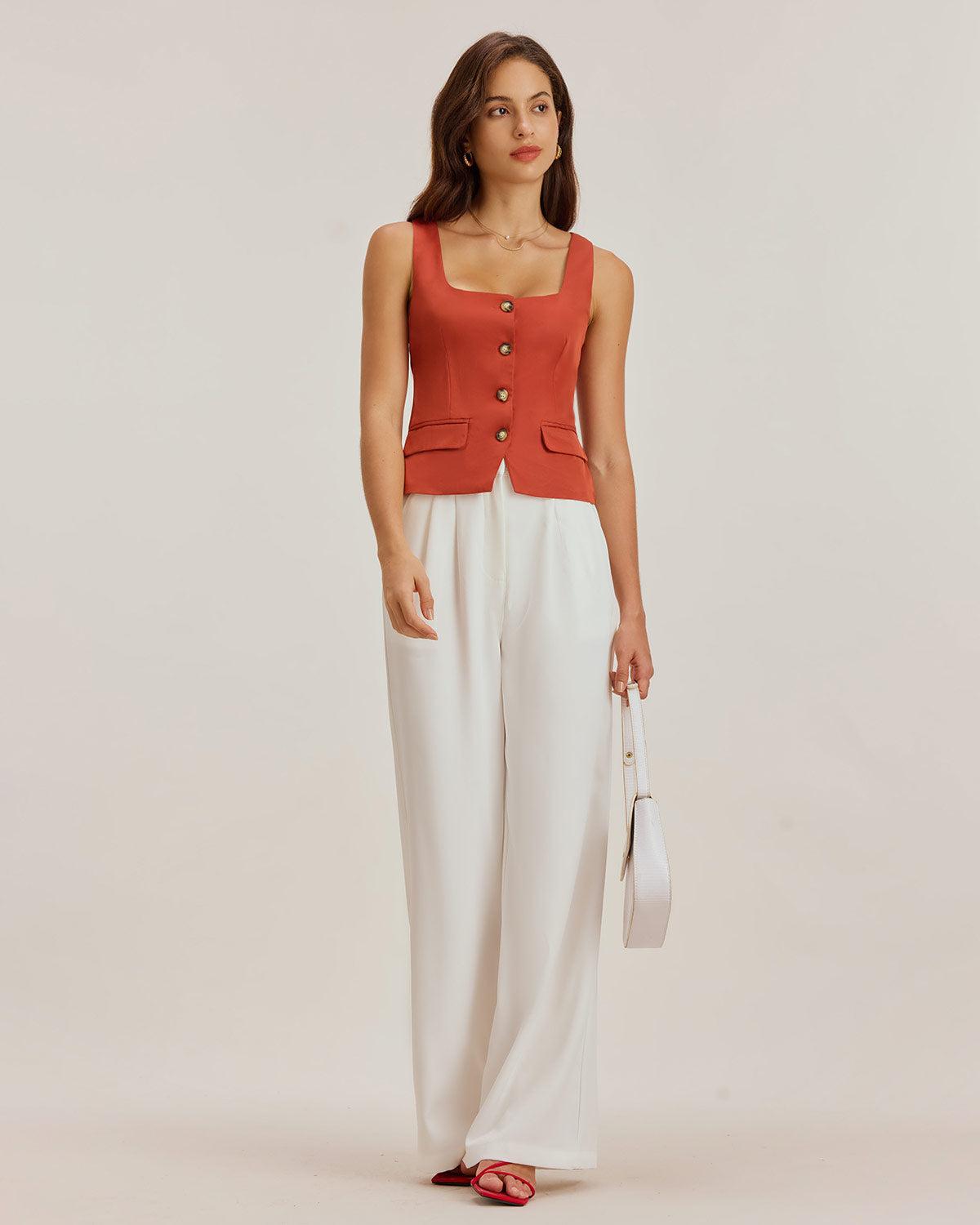 Red Square Neck Button Vest Product Image