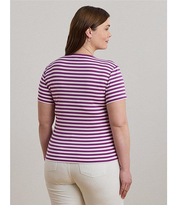 Lauren Ralph Lauren Plus Size Striped Stretch Ribbed Crew Neck Short Sleeve T-Shirt Product Image