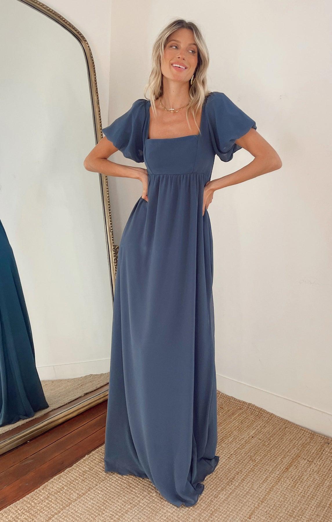 Nora Maxi Dress ~ Slate Blue Chiffon Product Image