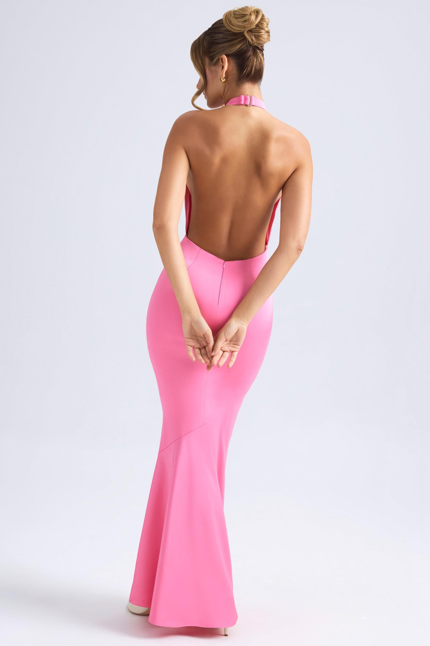 Halterneck Fishtail Gown in Hot Pink Product Image