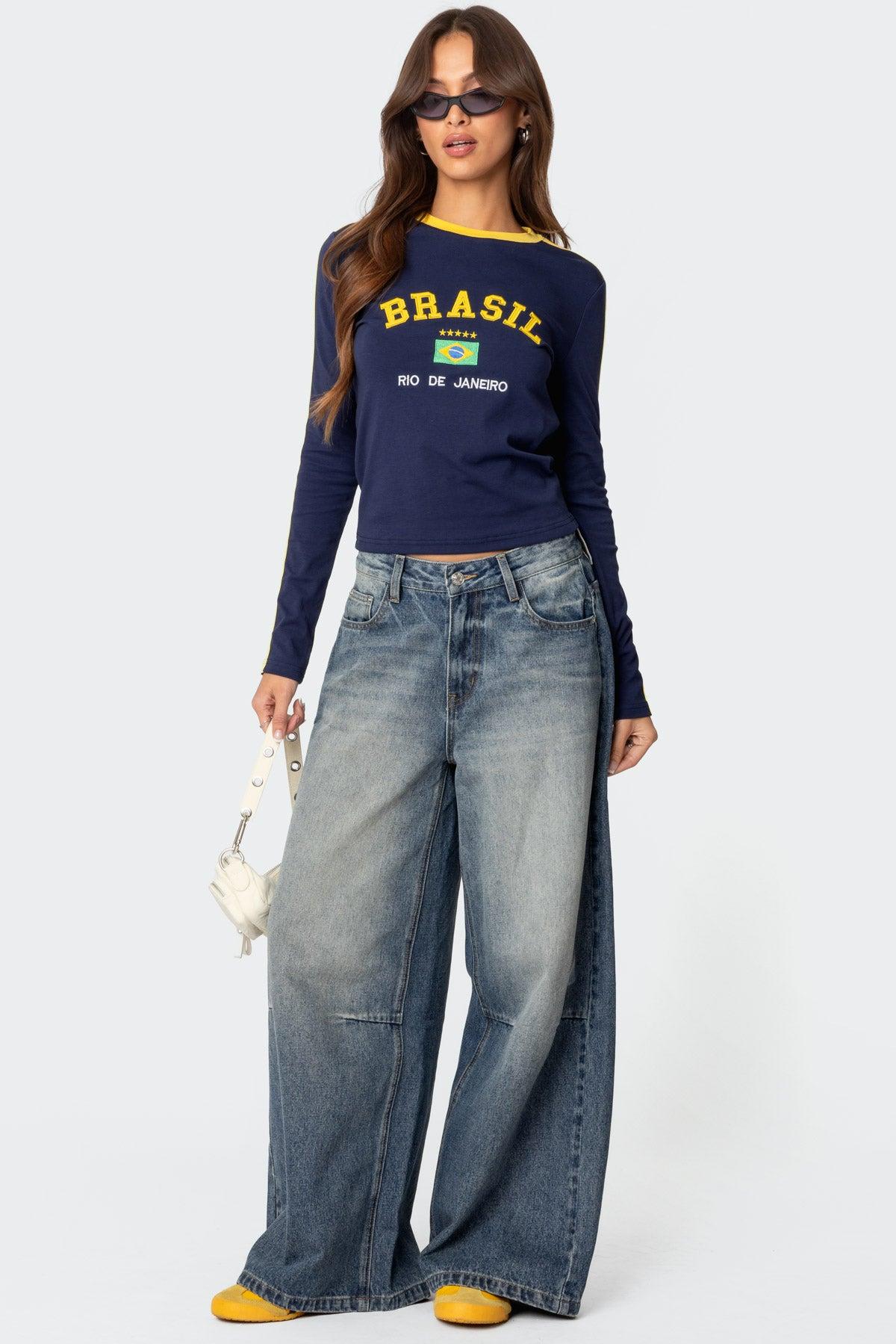 Brasil Embroidered Long Sleeve T Shirt Product Image