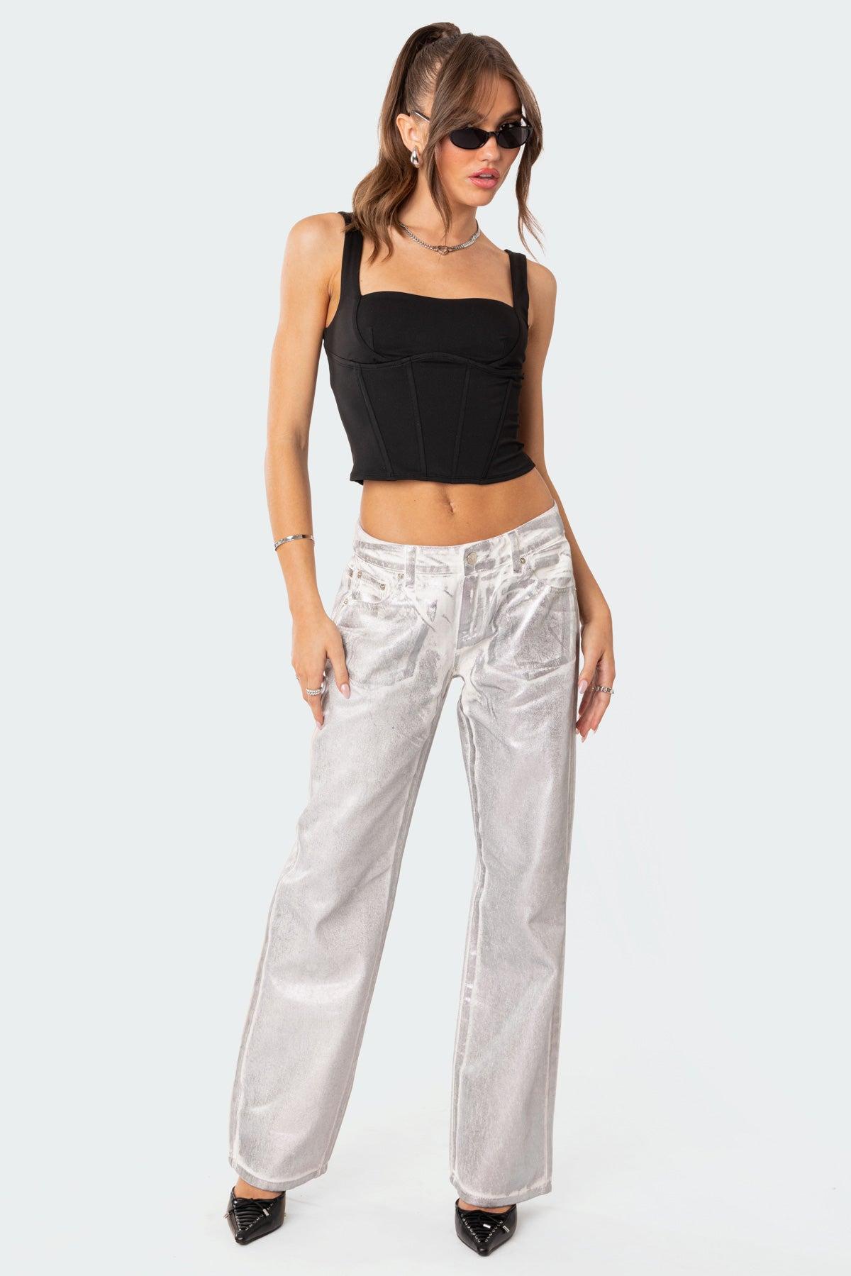 Jolene Metallic Low Rise Wide Leg Jeans Product Image